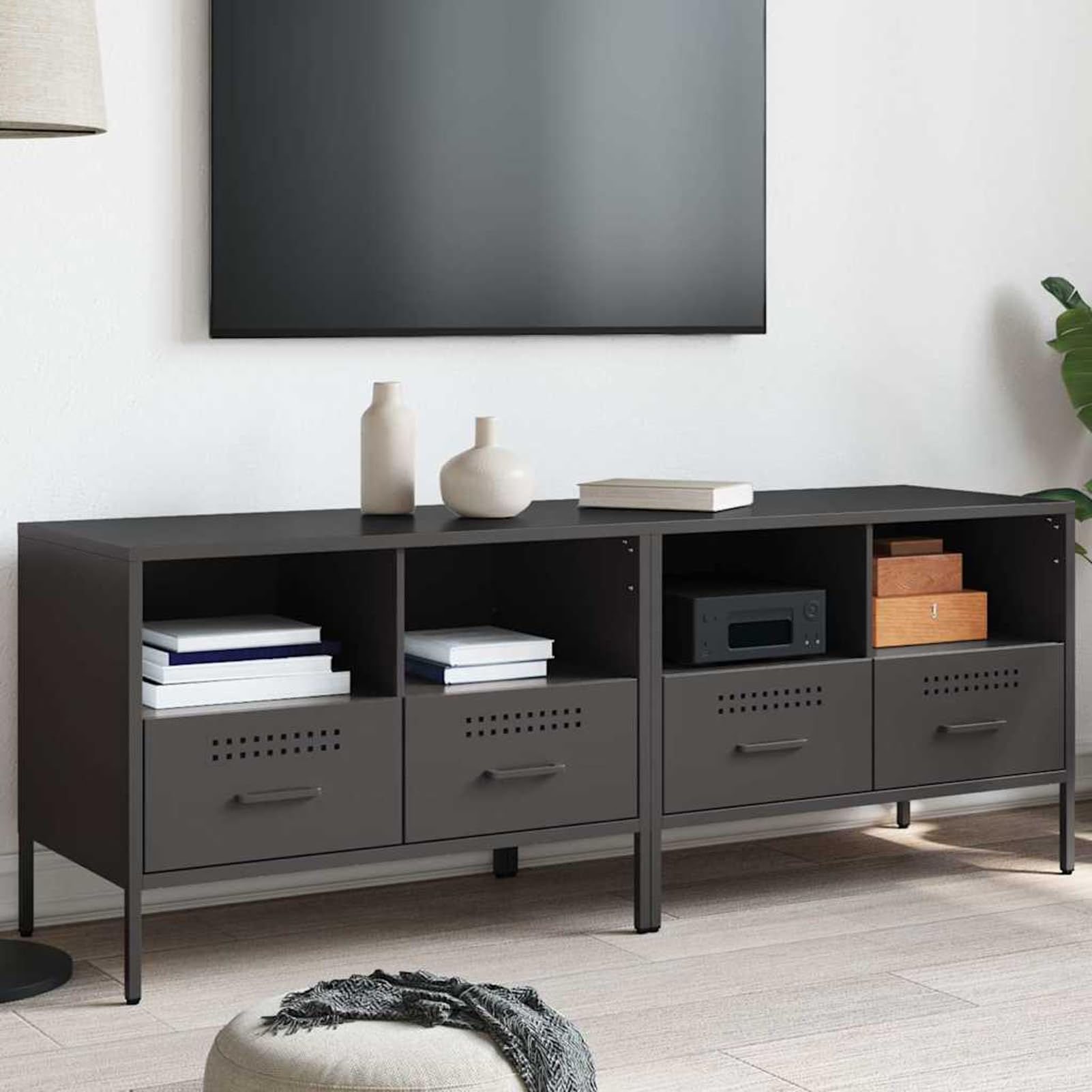 Szafki pod telewizor 2 szt. czarne ze stali walcowanej na zimno 68 x 39 x 50,5 cm z regulowanymi nóżkami do salonu i sypialni