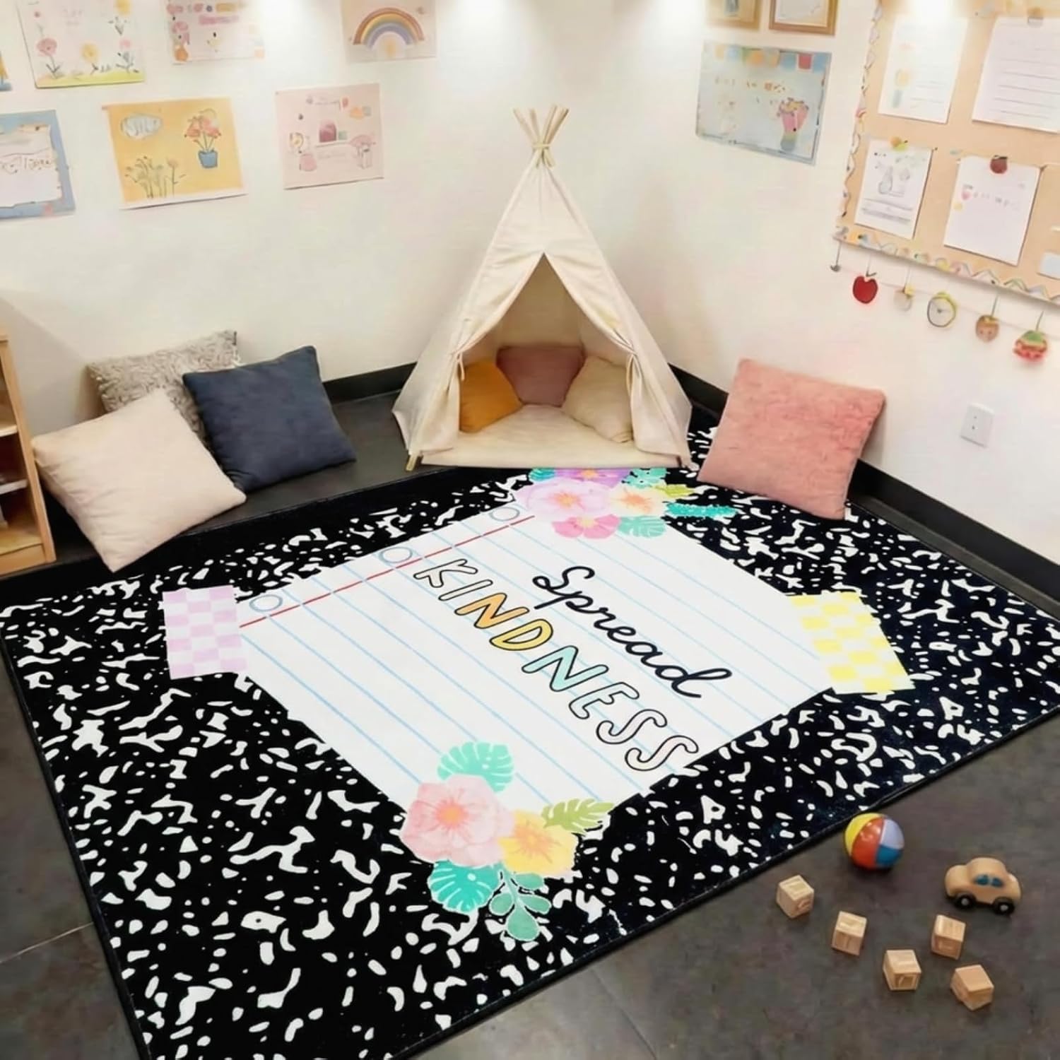 Breling Calming Corner Items Calm Corner Classroom Rug Emotion Reading Calm Down Soft Fluffy Mental Health Rug Anti-Skid Floor Mat for School Living Bedroom Playroom(Composition Style,6 x 9 ft)