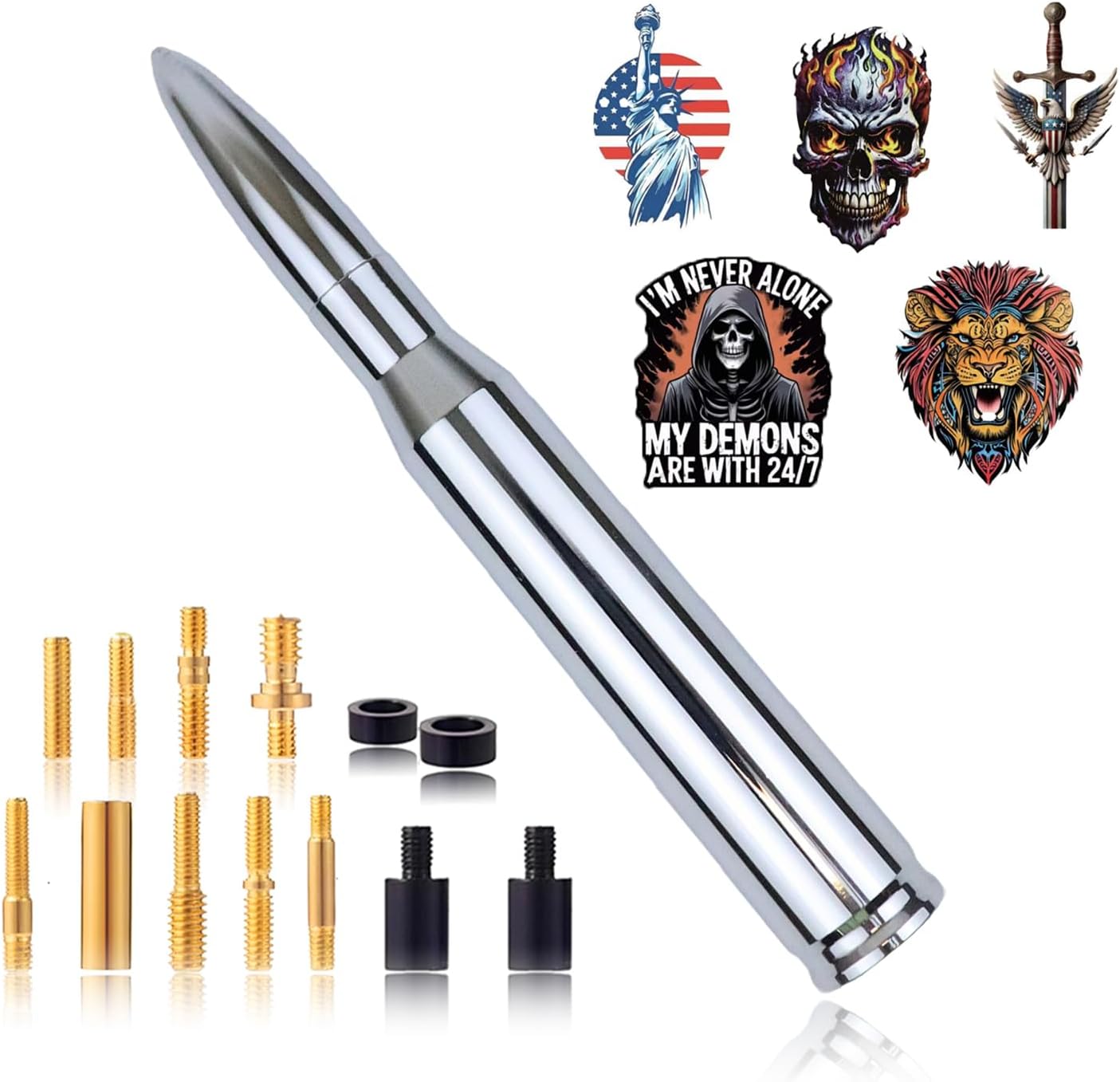 Bullet Antenna 50 Car Bullet Antenna,Compatible Silverado 1500 Ford F150 Dodge Ram 1500 GMC Sierra 1500 Ranger Short Replacement Antena para Carro Heavy Duty Pickup Trucks Accessories （7.8in Black）