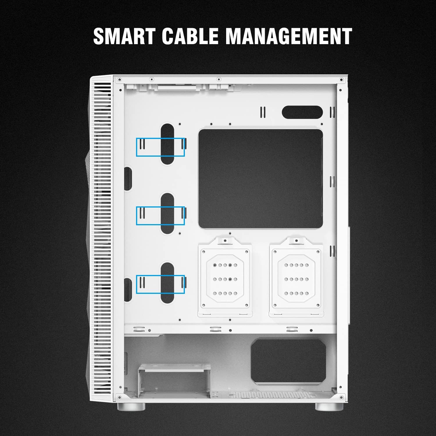 Rear view of the case showing cable management channels and tie-down points