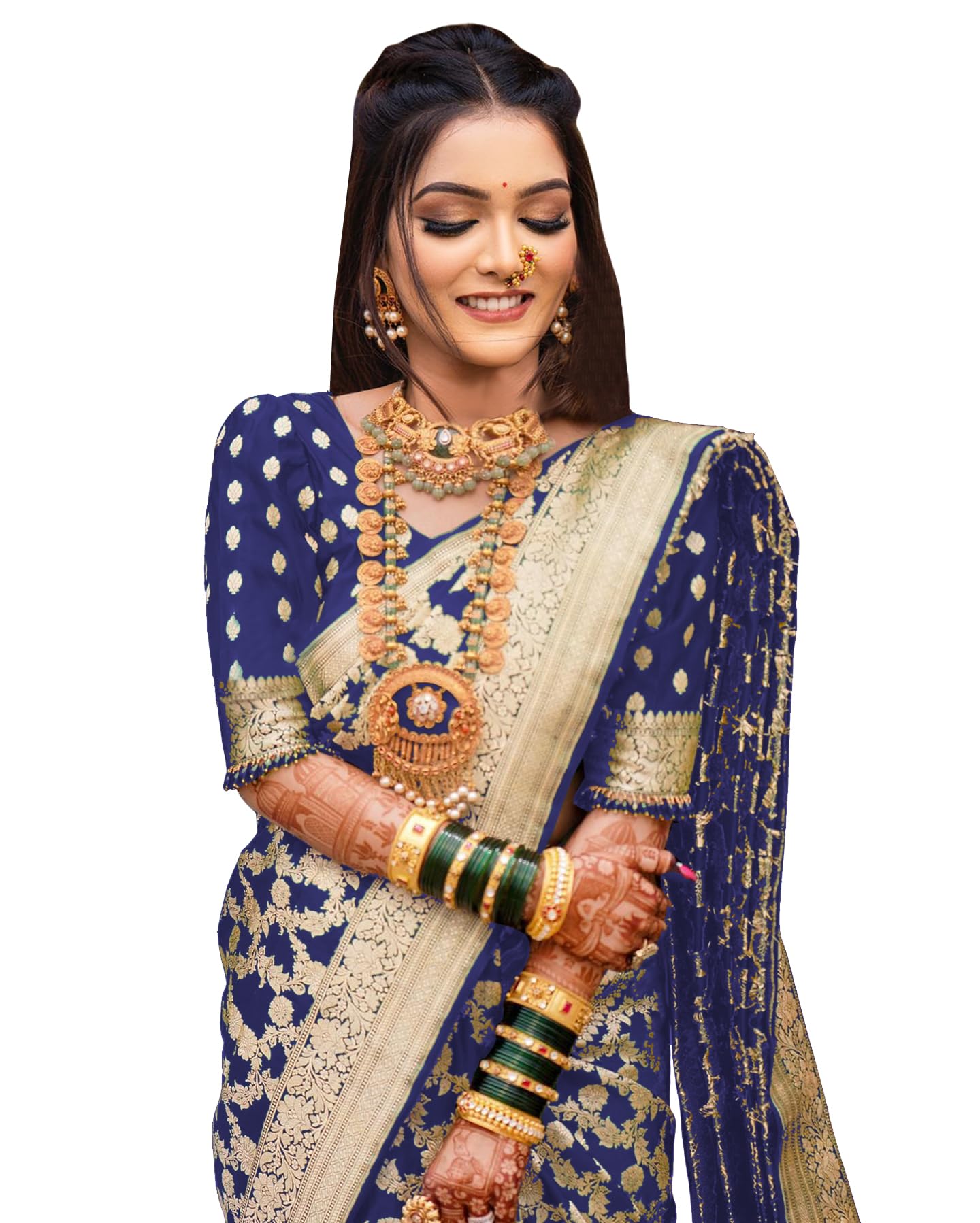 Sugathari Women's Banarasi Saree Pure Kanjivaram Silk Saree Soft New Ladies 2025 Design Wear Pattu Sarees Latest Sadi Party Sari Collections With Blouse Piece (San Pari-189-N Blue)