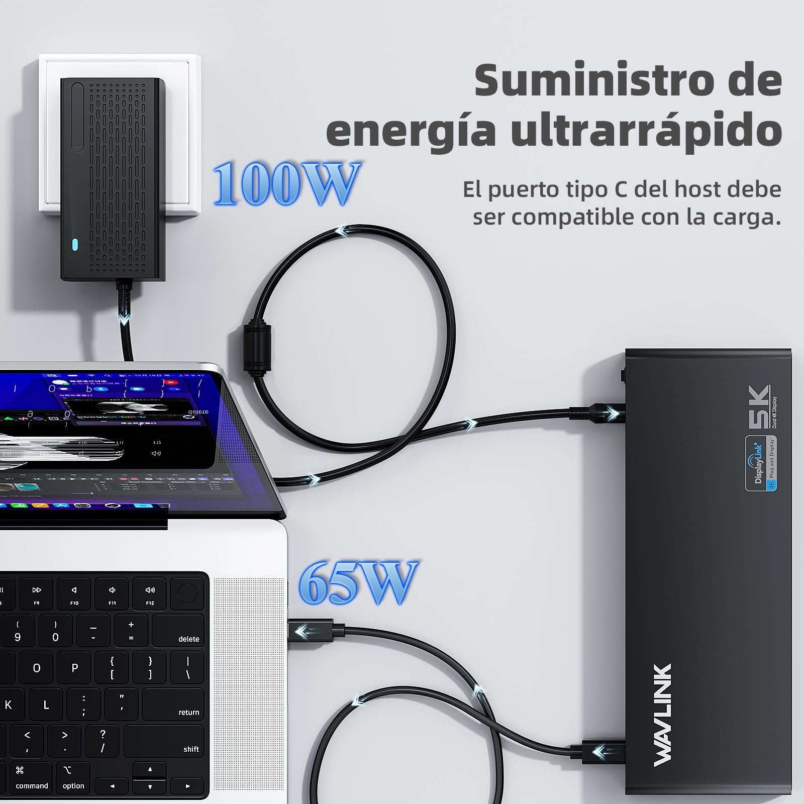 WAVLINK Estación de acoplamiento Displaylink, estación de acoplamiento universal USB C con 2 puertos HDMI y DP, PD de 65 W, Gigabit Ethernet, 6 puertos USB 3.0, audio, micrófono, compatible con Mac OS