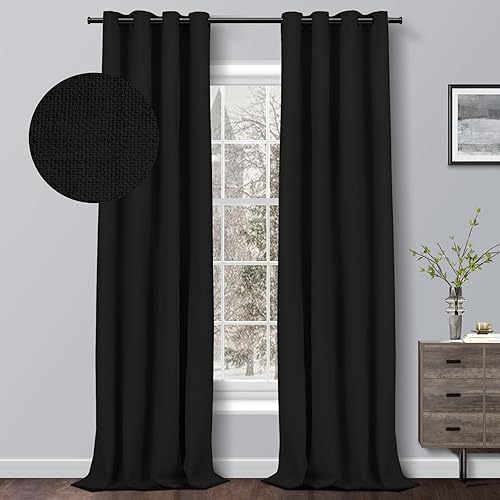 Miniatura 1 de Rose Home Fashion Cortinas opacas para dormitorio, aspecto de lino primitivo, cortinas opacas 100% de lino, cortinas opacas con ojales para sala de