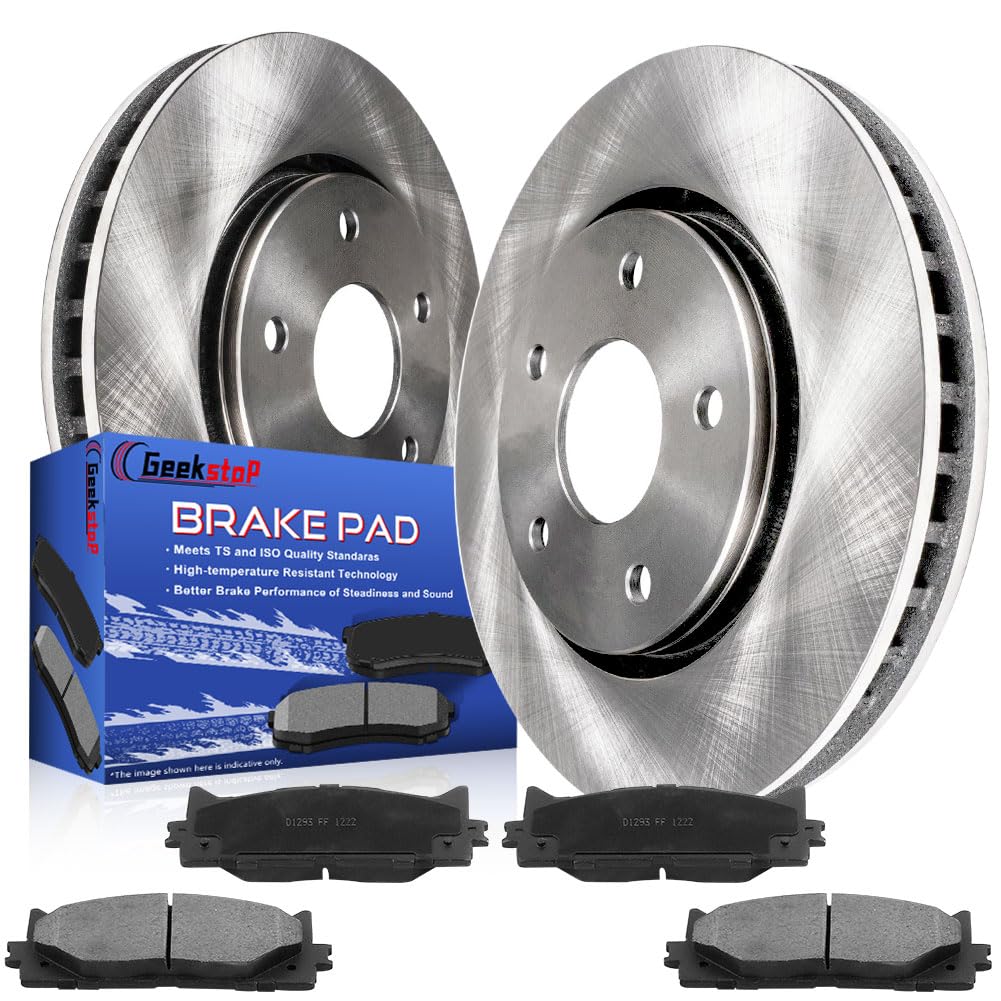 Photo 1 of Front Brake Rotors and Pads Kit Compatible with Toyota Camry, Avalon, Lexus ES350, ES300H Drilled and Slotted E-Coating Disc Brake Rotors Ceramic Brake Pads Front Rotors Pads