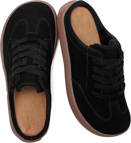 UBFEN Pantuflas de piel de ante con soporte de arco para mujer, cómodas, para interiores y exteriores, con cordones