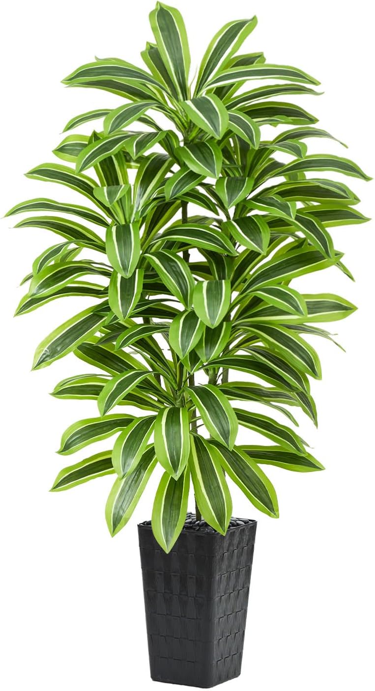 K nstliche Drachenbaum Pflanzen 150cm Kunstpflanzen Gro  mit Schwarz Topf Fake Pflanzen mit 105 Bl tter und Kieselsteine Kunstbaum f r Zimmer Wohnzimmer Schlafzimmer B ro Terrasse Balkon Garten