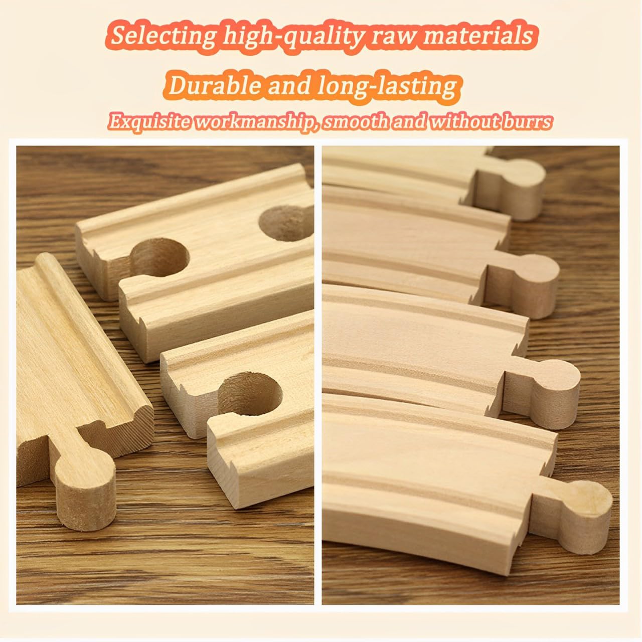 8pcs Wooden Train Track, Wooden Train Track Accessories, Train Railway Connectors Adapters Sets Wooden Toys for Boys Girls - Image 4