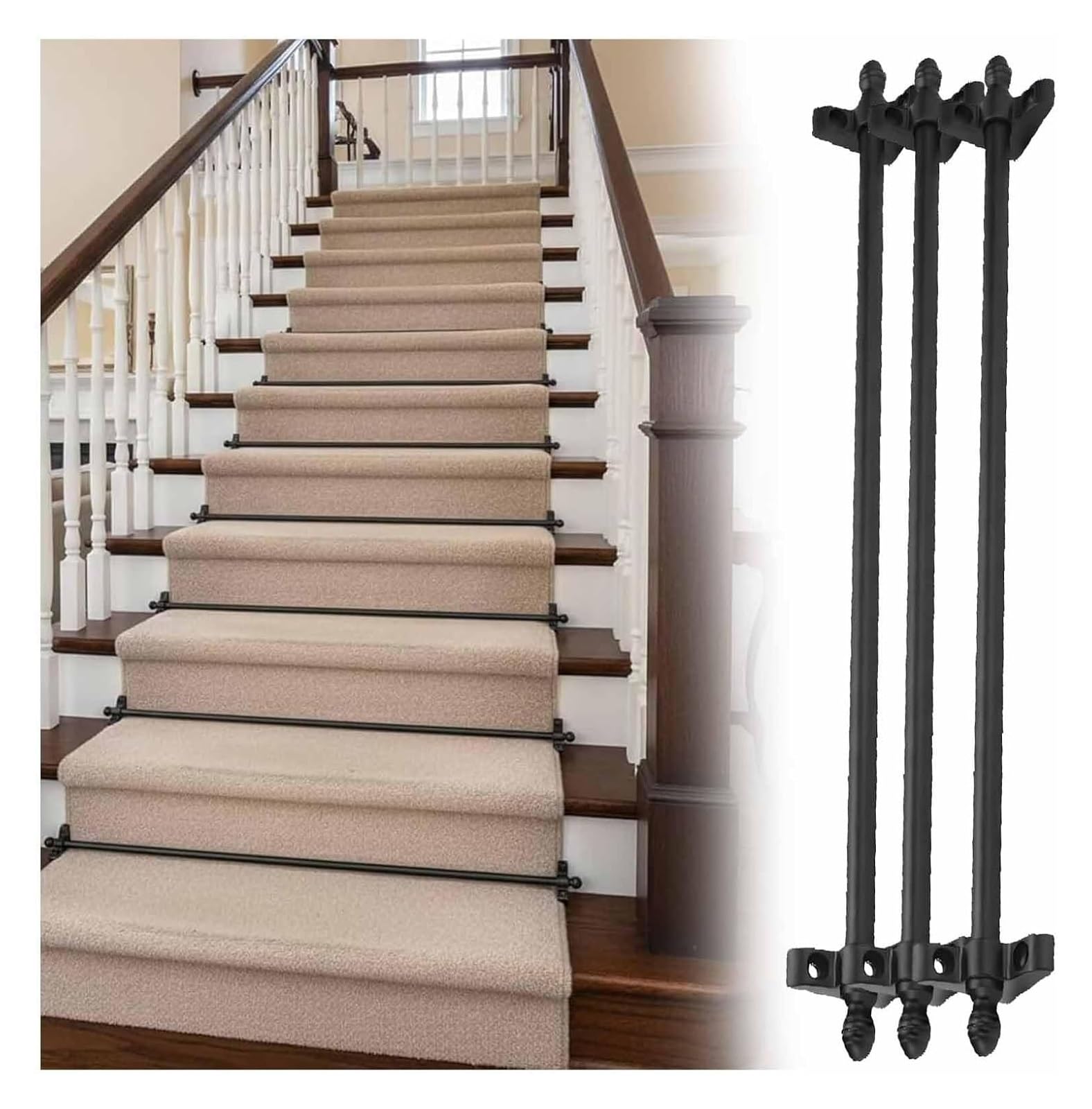 Tringles d'escalier en laiton poli noir 12 pcs : finissez-en avec les tapis qui glissent
