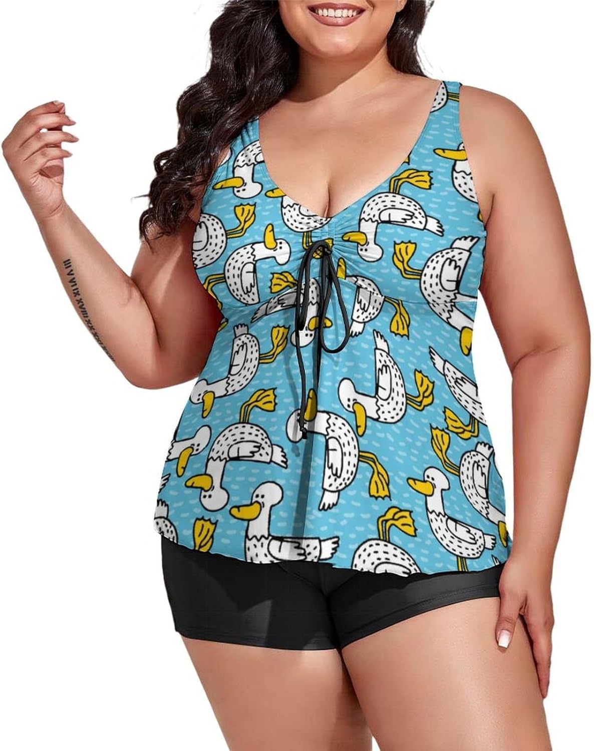 Yellow Rubber Ducks and Lotuses Tankini Set Womens Plus Size Tankini Swimsuit Sexy Two Piece Bathing Suit