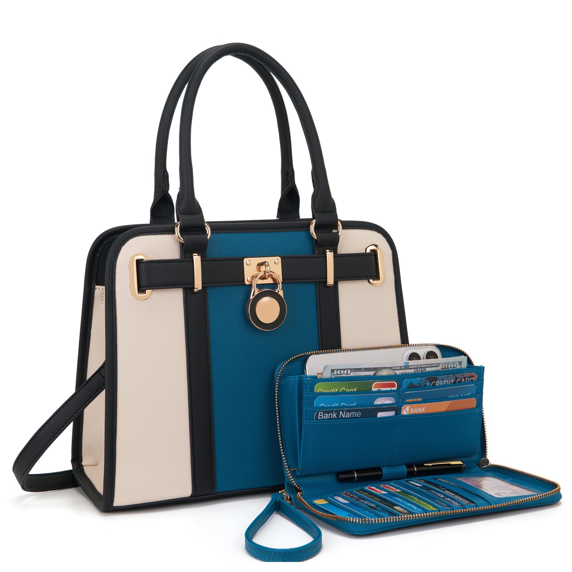 Qiyuer Structured Satchel Tote Handbags Set Women Purses with RFID Wallet | Premium, Sturdy, Spacious, Chic for Daily &amp; Work, Vegan PU Leather, Multi-way Carry, Large Capacity RFID Wallet, Ideal Gift