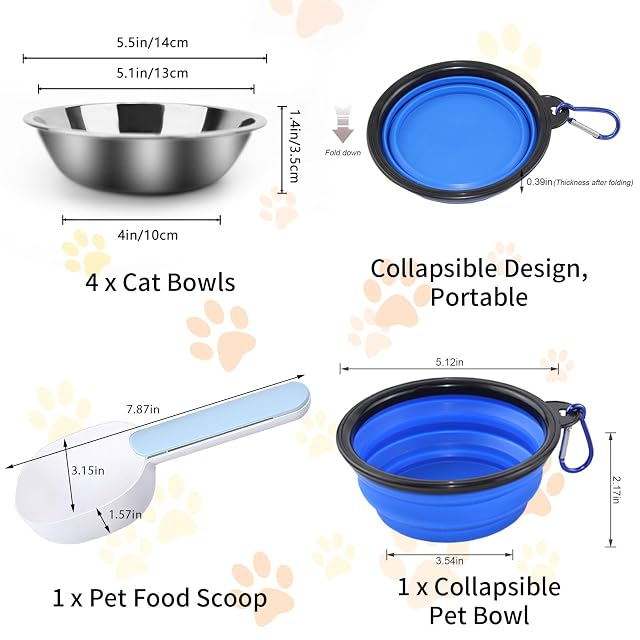 Foto 3 de 7 de 4 Cuencos de Acero Inoxidable para Comida Perros y Gatos, Plato Gatos Poco Profundos, Comedero Repuesto Extra