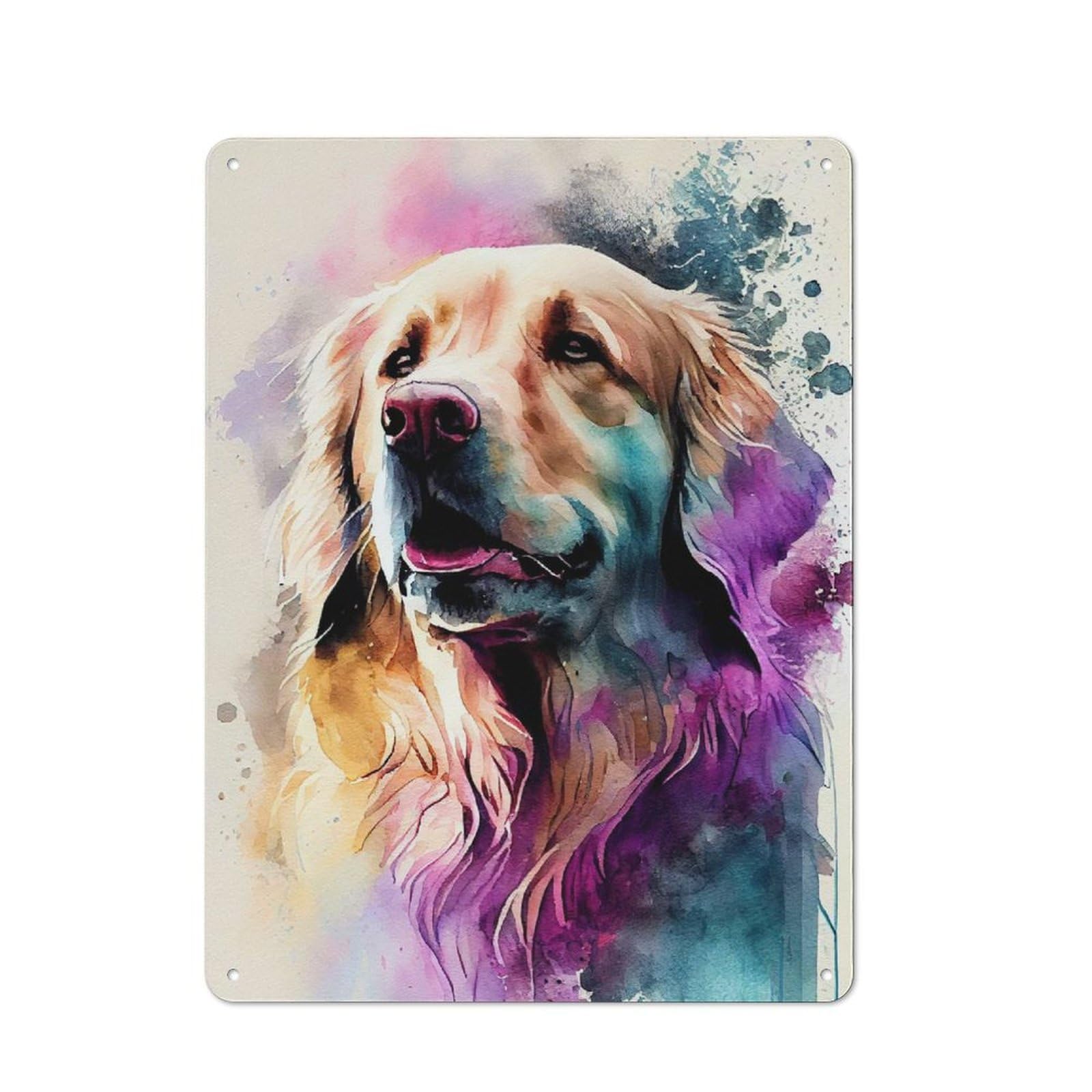 Junmoney Golden Retriever Watercolo 40X30cm Rustic Metal Sign With For Hobby Room Or Studio, Metal Sign Decor For Hobby Rooms And Studios