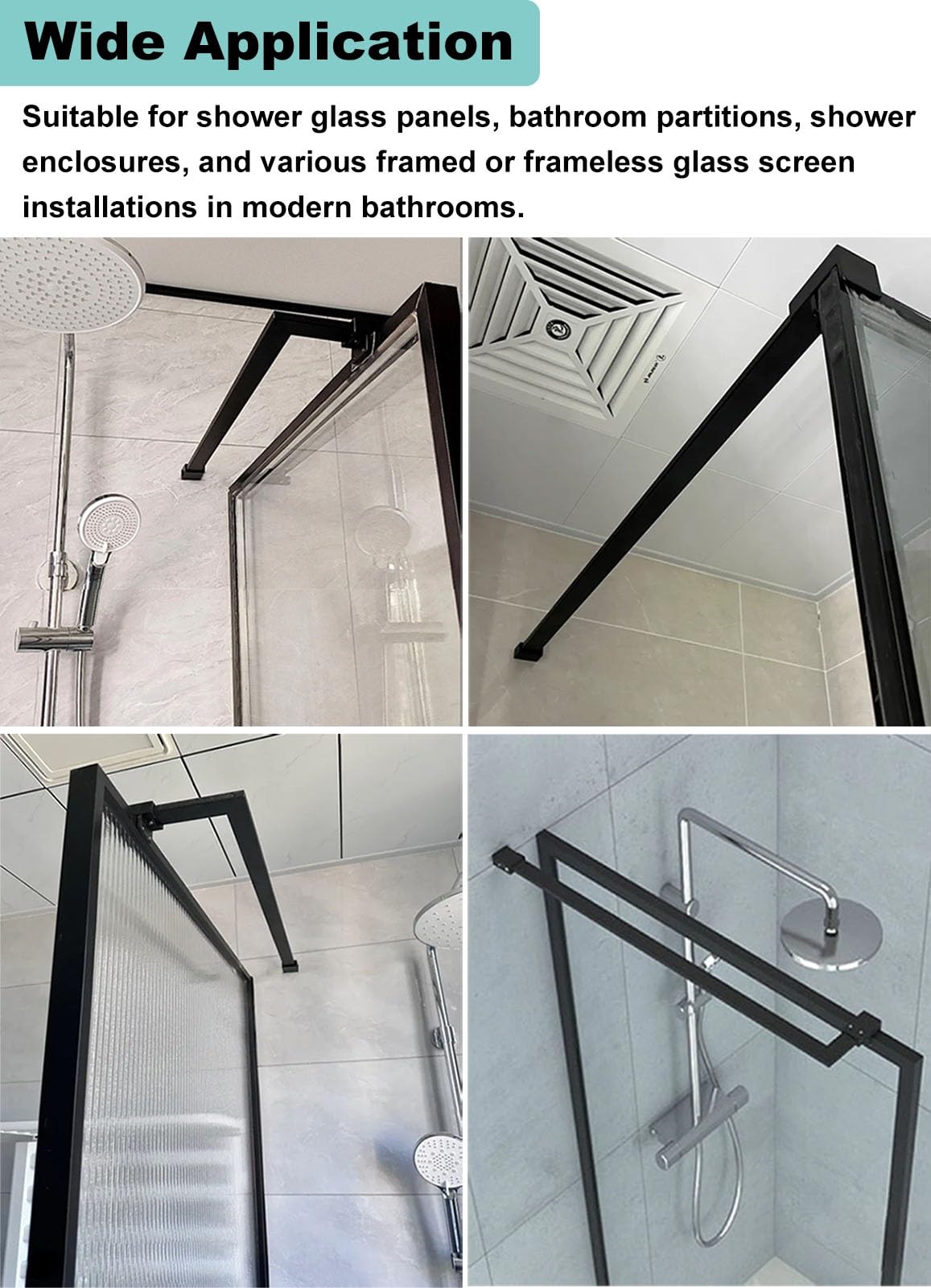 Barra Stabilizzatrice per Box Doccia Barra di Supporto Regolabile per Schermo Doccia, Asta Stabilizzatrice Robusta in Acciaio Inox 304 per Porta Doccia e Pannello Fisso, Nero Opaco(50 cm (19.7"))