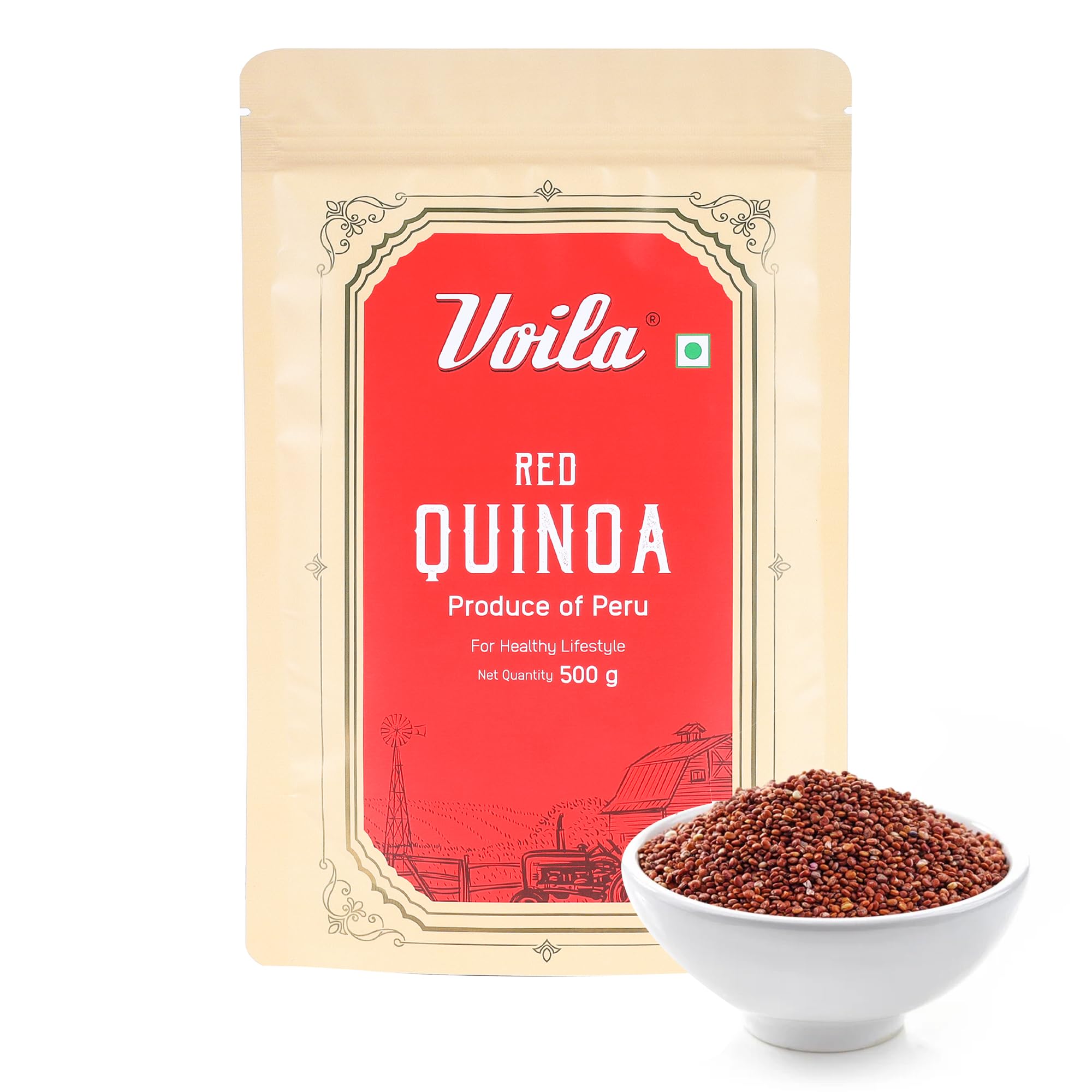 Voila Red Quinoa 500g | Premium Gluten Free Red Quinoa Seeds | Produce of Peru | High Protein & Fiber | Rich in Antioxidants | Low Glycemic Index | No Artificial Colours, Flavours or Preservatives | Healthy Superfood Grain | Product of Peru |