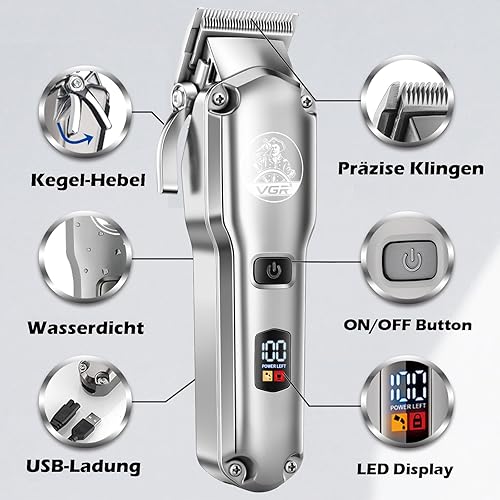 Miniatura 2 de VGR Juego de cortapelos y recortadores de pelo para hombres profesionales, T-Blade Zero Gapped Beard Trimmer, kit de corte de pelo con