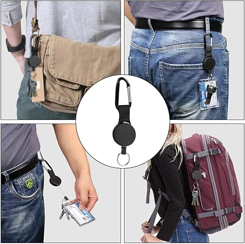 Miniatura 7 de Paquete de 3 llaveros retráctiles, carrete retráctil de alta resistencia, carrete de clip de identificación retráctil con cable de acero y clip de