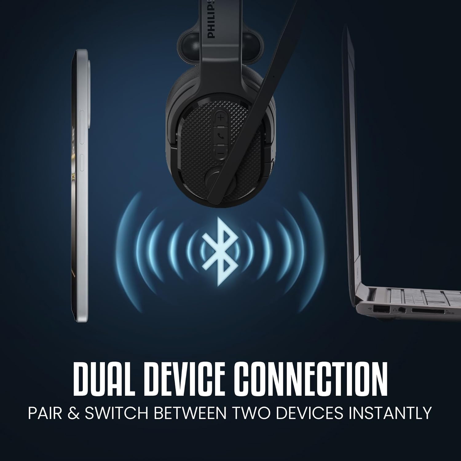 Philips Trucker Bluetooth Headset, Wireless Headset with Noise-Canceling Microphone, 2-in-One Convertible Mono & Stereo Design Headphones, All Day Extended Playtime for Work, Home, Hands-Free Driving - Image 7