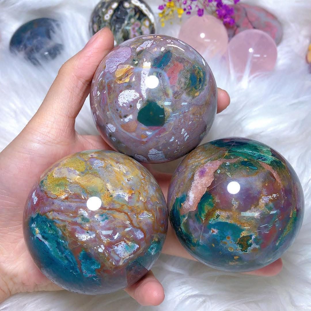 KCDFDVJFBM Ocean Jasper Sphere 2.7 Inch (6.5-7cm) - Crystal Ball for Home/Office, & Spiritual