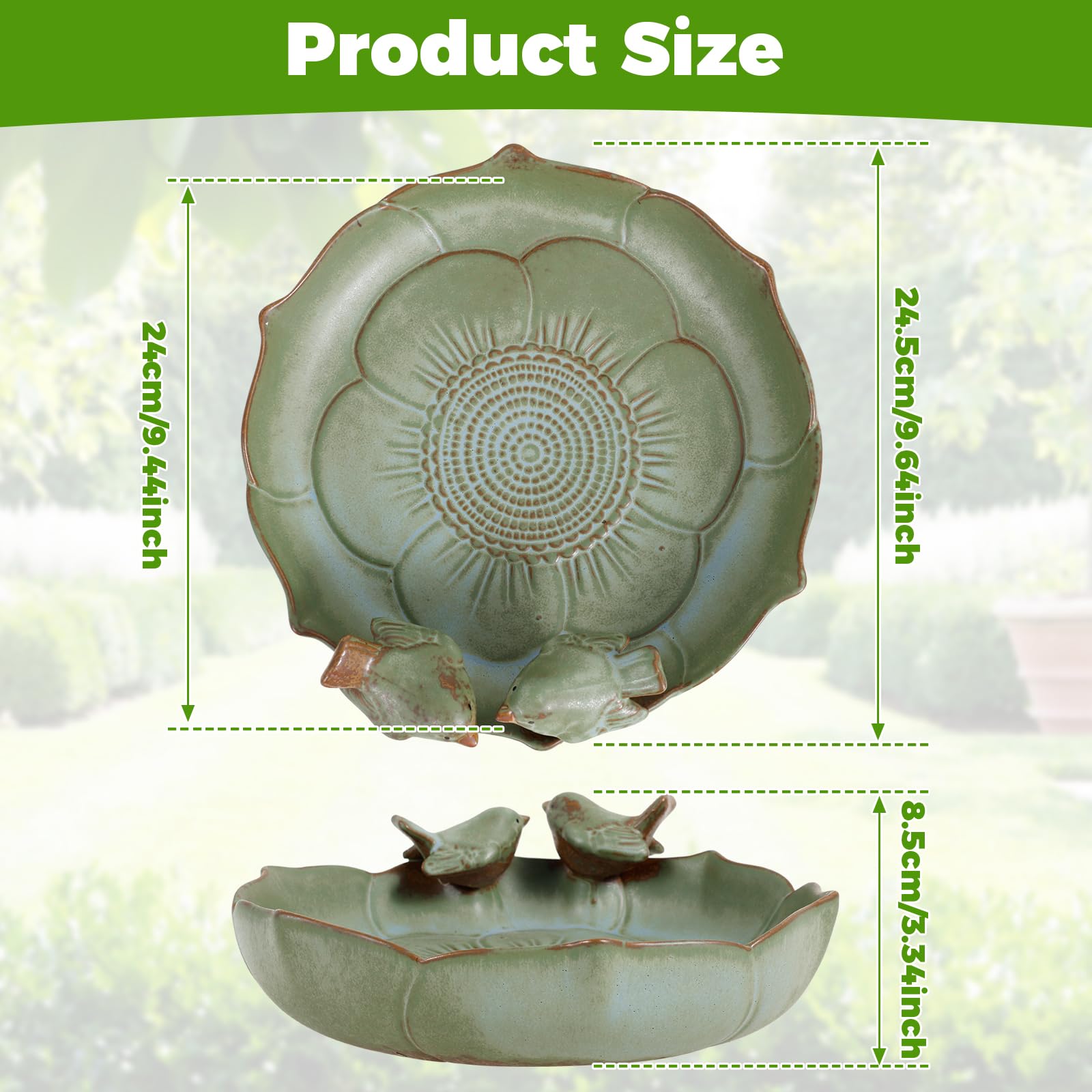 Bebedero para pájaros, resistente al invierno, redondo, 24 cm, cerámica esmaltada, para jardín, robusto, duradero, baño para pájaros, bebedero para pájaros, resistente a las heladas, para