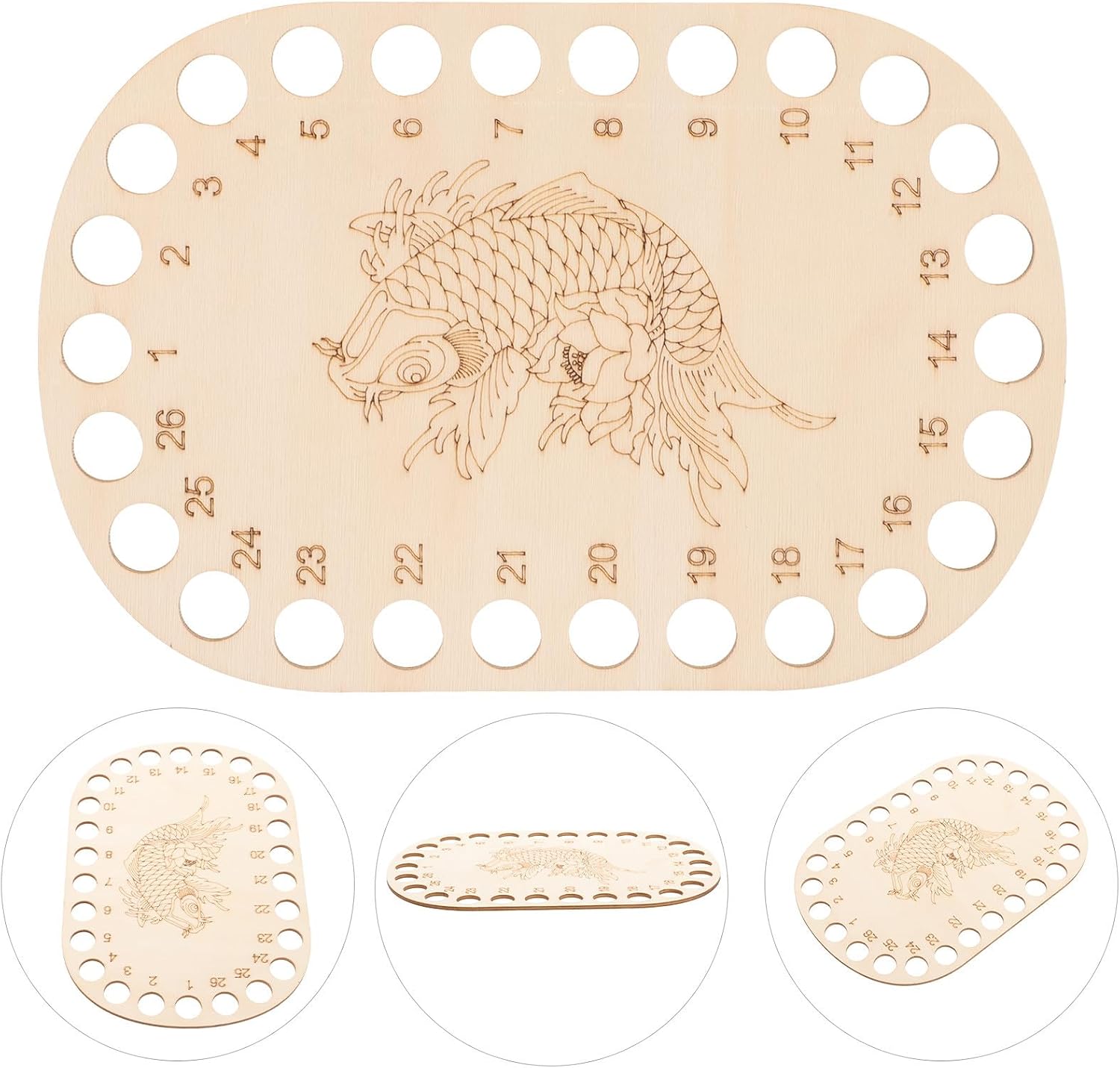 ULDIGI Wooden Cross Stitch Thread Organizer 26 Holes, Embroidery Floss Storage Board for DIY Sewing, Cartoon Koi Fish Design, Embroidery Thread Organizer Tool for Craft Sewing Supplies