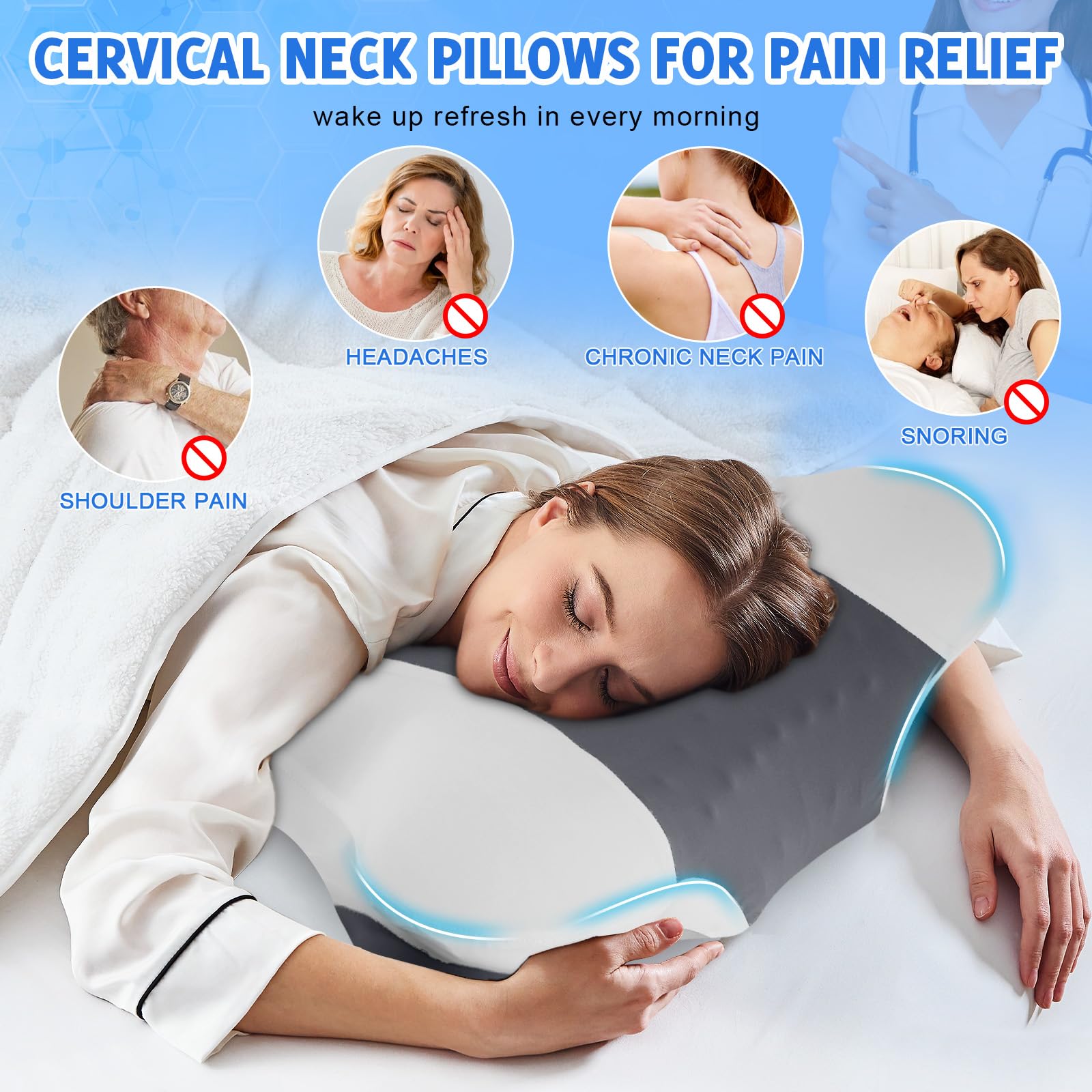Amazon.com: Cervical Neck Pillows with Memory Foam - Ergonomic