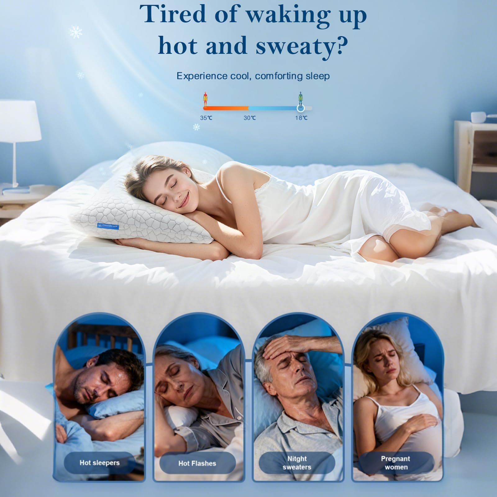 Kühlkissen zum Schlafen, Kissen aus zerkleinertem Memory-Schaum, Queen-Size, 1er-Pack, Bettkissen für Seiten-, Rücken- und Bauchschläfer, anpassbare Kühlkissen für Menschen, die im Schlaf leicht schwi