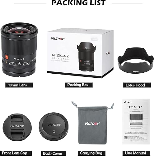 Miniatura 7 de VILTROX Lente de montaje F1.4 f1.4 Z de 0.512 in, lente ultra gran angular APS-C AF Prime para cámaras sin espejo Z50 Z30 Z6II Z7II Z6 Z7 Z7