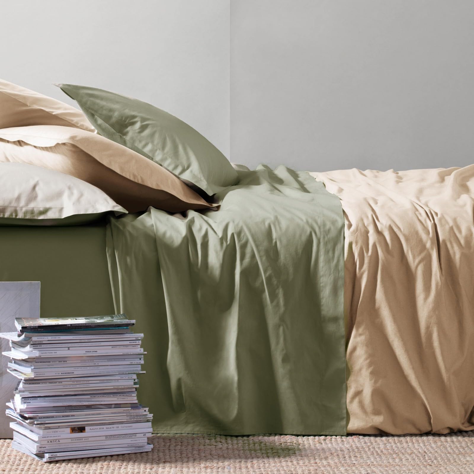 Parure de lit coton taupe Riviera anti-transpiration lit simple