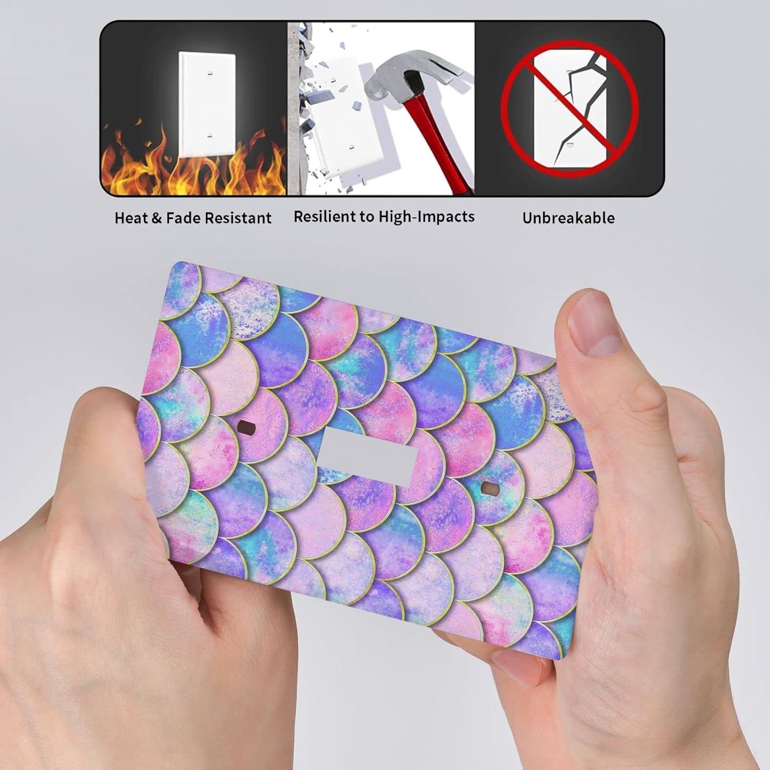 Purple Mermaid Light Switch Cover Decorative 1 Gang Single Toggle Cover Wall Plate Standard Size Faceplate 4.5" x 2.76" Switch Plate Cover for Electrical Kitchen Girls Room Home Bedroom Bathroom
