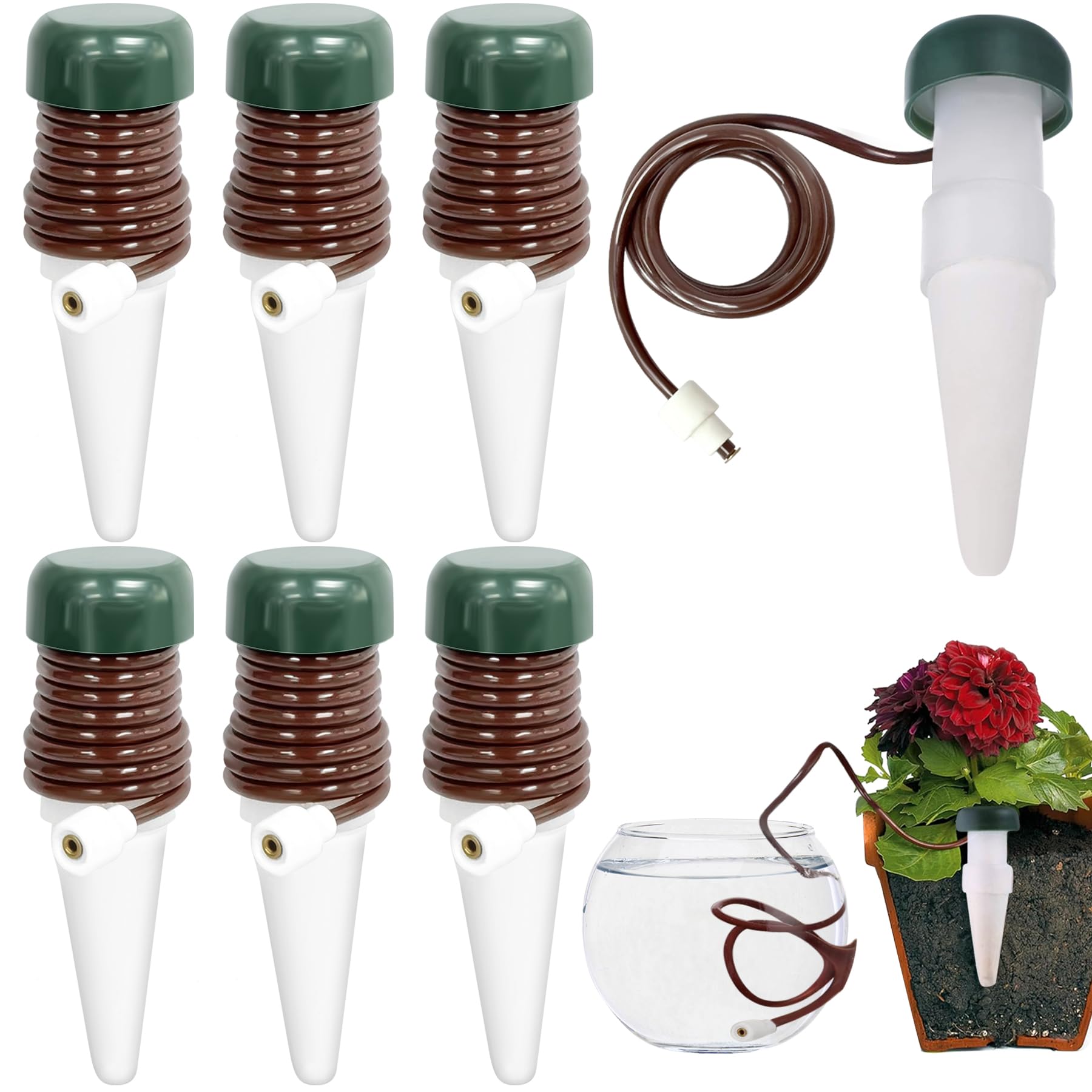 YeahBoom 6 Piezas Mecanismo para riego automático,Dispensador de Agua para Plantas de Interior,Goteo para Plantas Grandes,Cono de Arcilla con Manguera como Sistema de Goteo,Regar Plantas Vacaciones