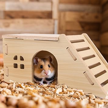 Wooden Hamster House, Hamster House - Escape Proof Wooden Hamster Cage | Animal Cage With Climbing, Interactive Enrichment Foraging Toys