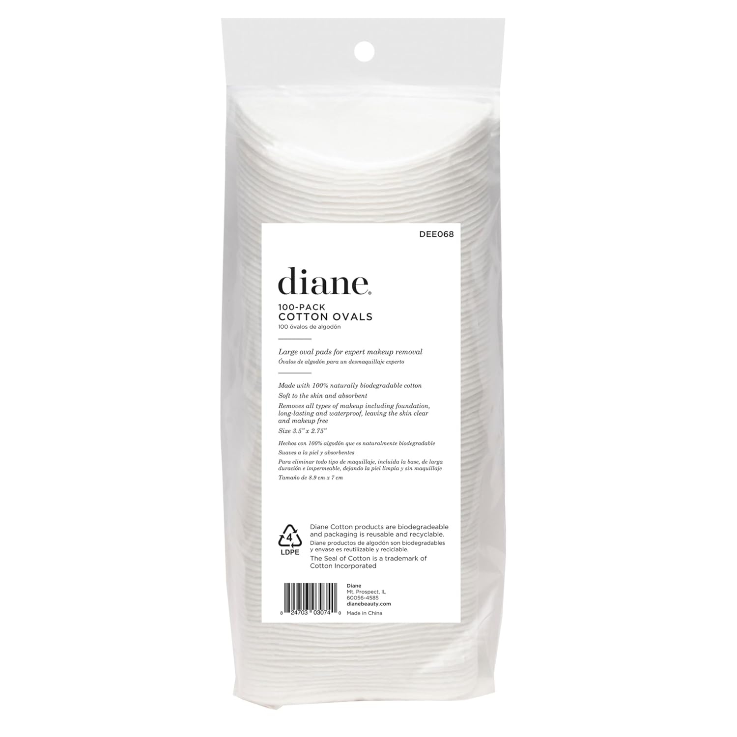 Diane Multi-Layer Large Cotton Ovals for Face & Skincare, 100% Pure Cotton Makeup Remover Pads, Durable Facial Cotton Pads for Toner, Nail Polish Removal & Cleansing, Gentle on Skin, 100-count