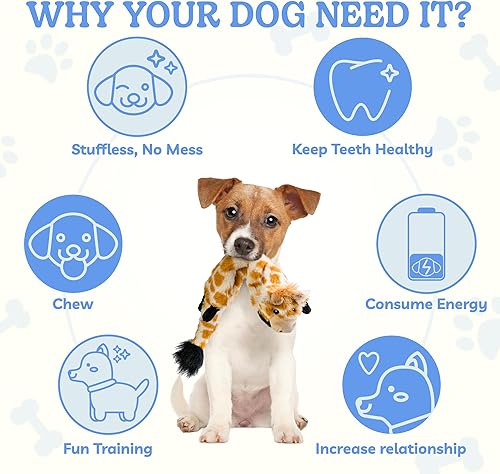 Vista 31 de SHARLOVY Paquete de 5 juguetes chirriantes para perros, juguete arrugado para mascotas, sin relleno, animales de peluche, masticables para perros