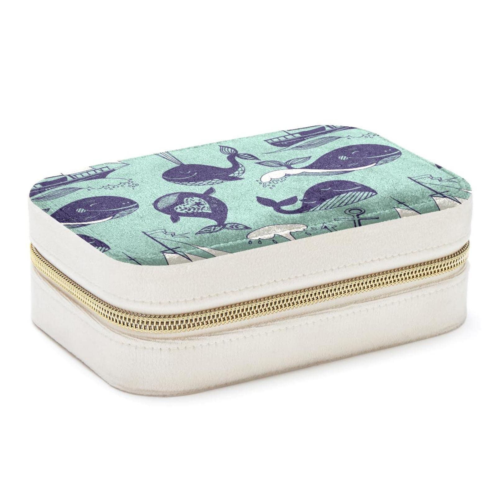 Boîte à bijoux portable voyage anti-nœud motif baleines amusantes