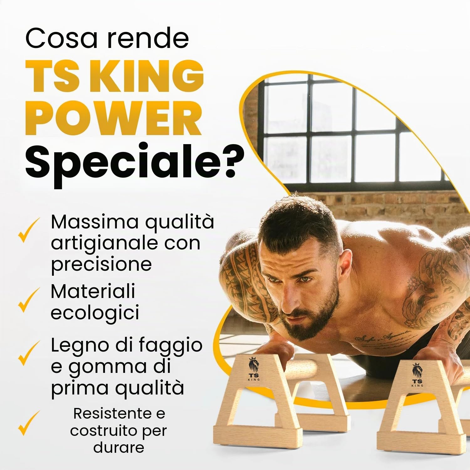TS King Calisthenics Equipment Calisthenics Equipment - Set di 2 maniglie per flessioni in legno di faggio FSC, portata fino a 300 kg, antiscivolo e delicate sulle articolazioni