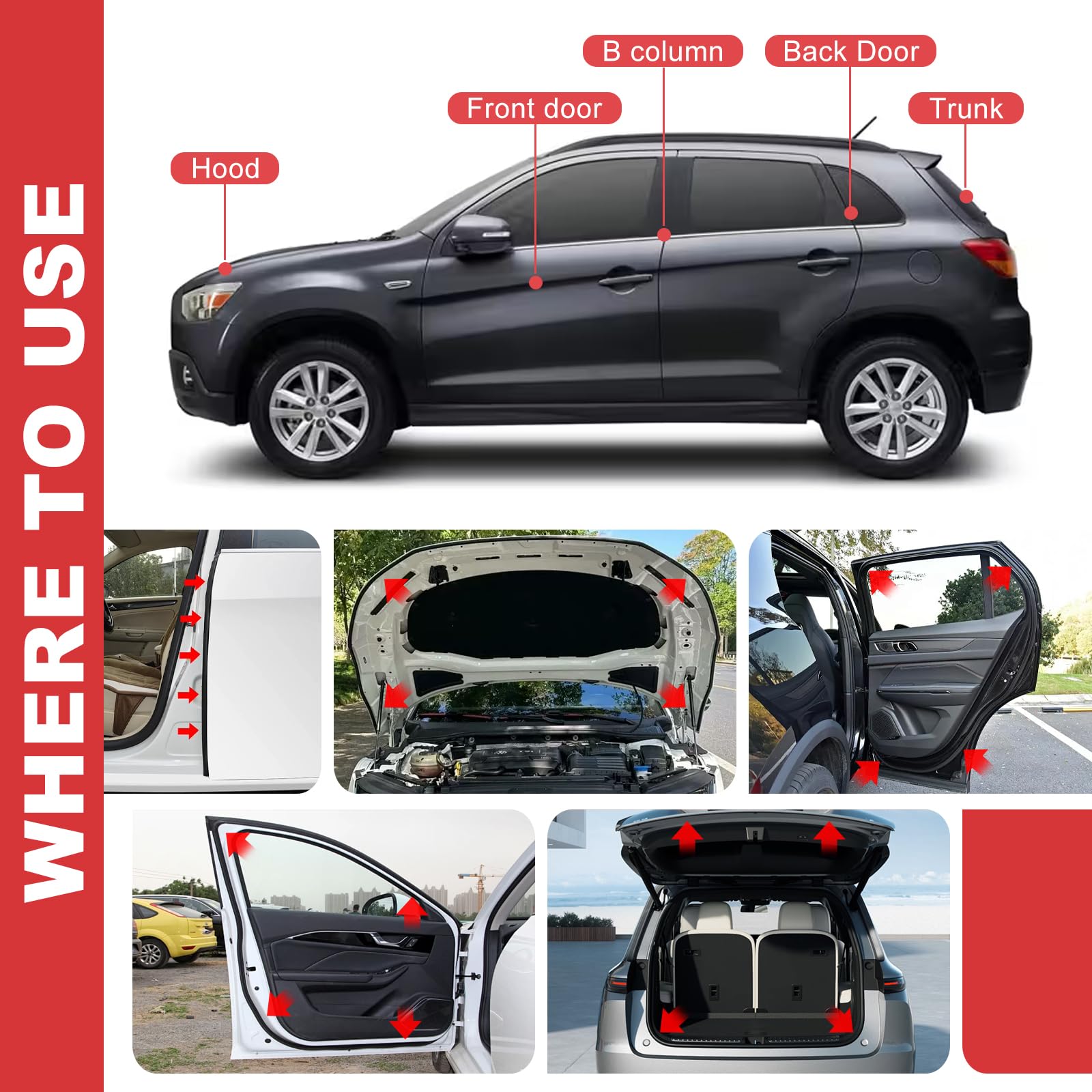EFUTURETIME 12M Guarnizione per Sportelli Auto 14mm X 14mm, Guarnizione Porta Auto Gomma Adesiva Universale in Forma di D per Auto, Furgoncino, Camper e SUV