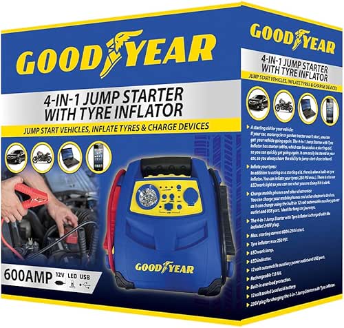 Goodyear 4-in-1 Jump Starter With Air Compressor | Portable Battery