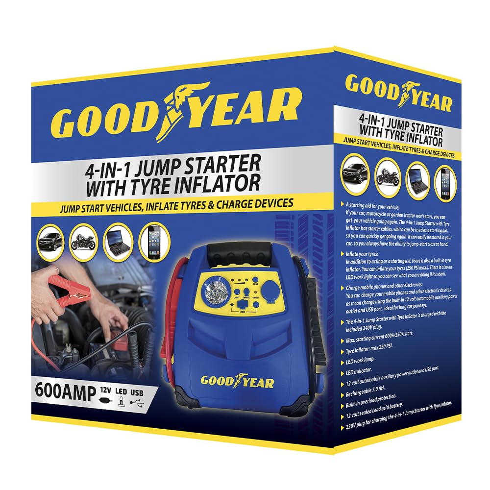 Goodyear Jump Starter Air Compressor Power Bank Charger 4 In 1 12V 901040 5055441421766