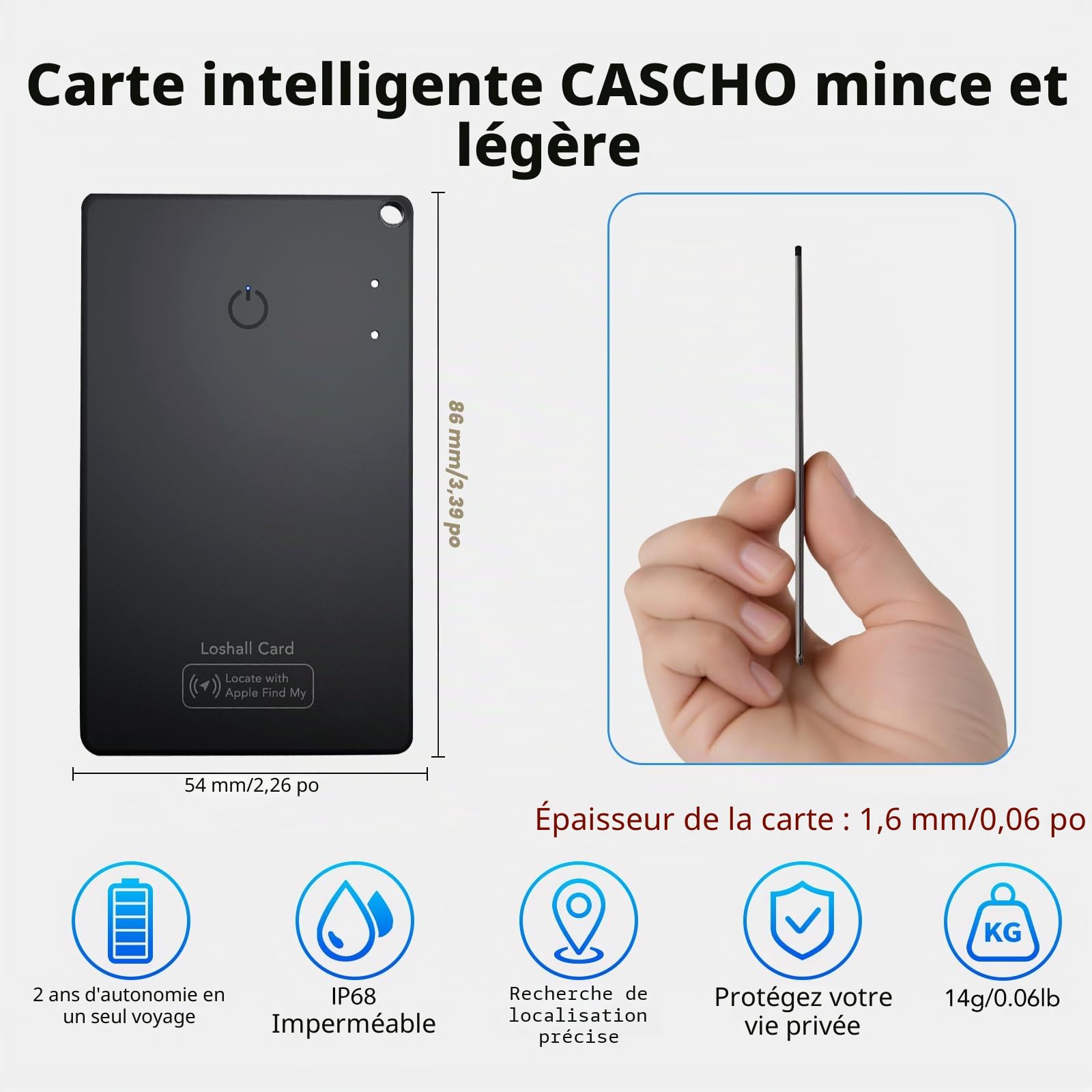 Air Traceur Tag Wallet Traceur Carte Lot de 2, 1.6mm Tracker Card Compatible avec Apple Localiser (iOS Uniquement), Rechargeable Localisateur d'articles pour Portefeuille/Bagages/Valise/Sac/Clés, Noir