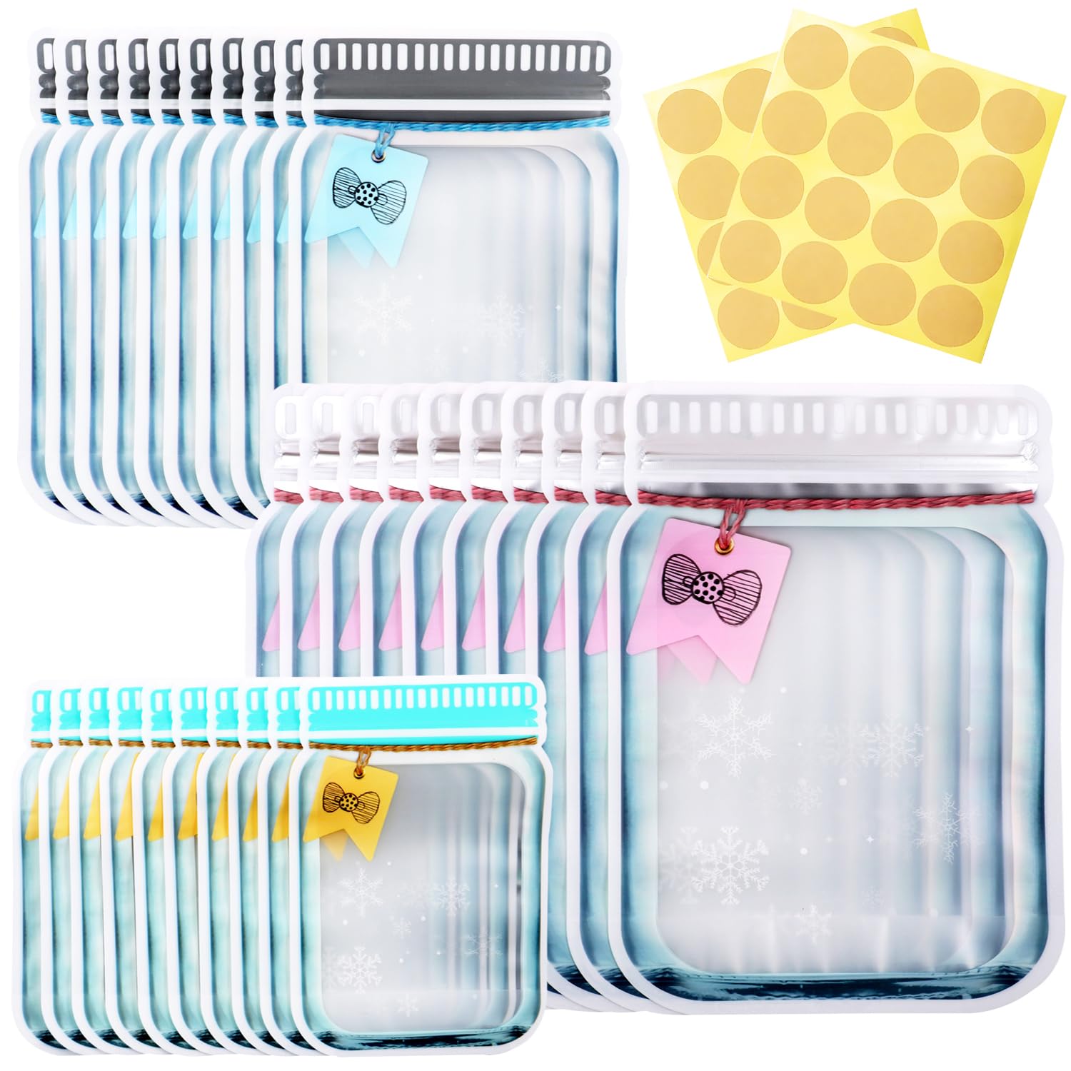 Kestar Style02 30 Pcs 30 Pcs Mason Jar Zipper Bags, Reusable Food Saver Storage Bags Snacks Zipper Sealed Bags Fresh Bags (Style02 30 Pcs)