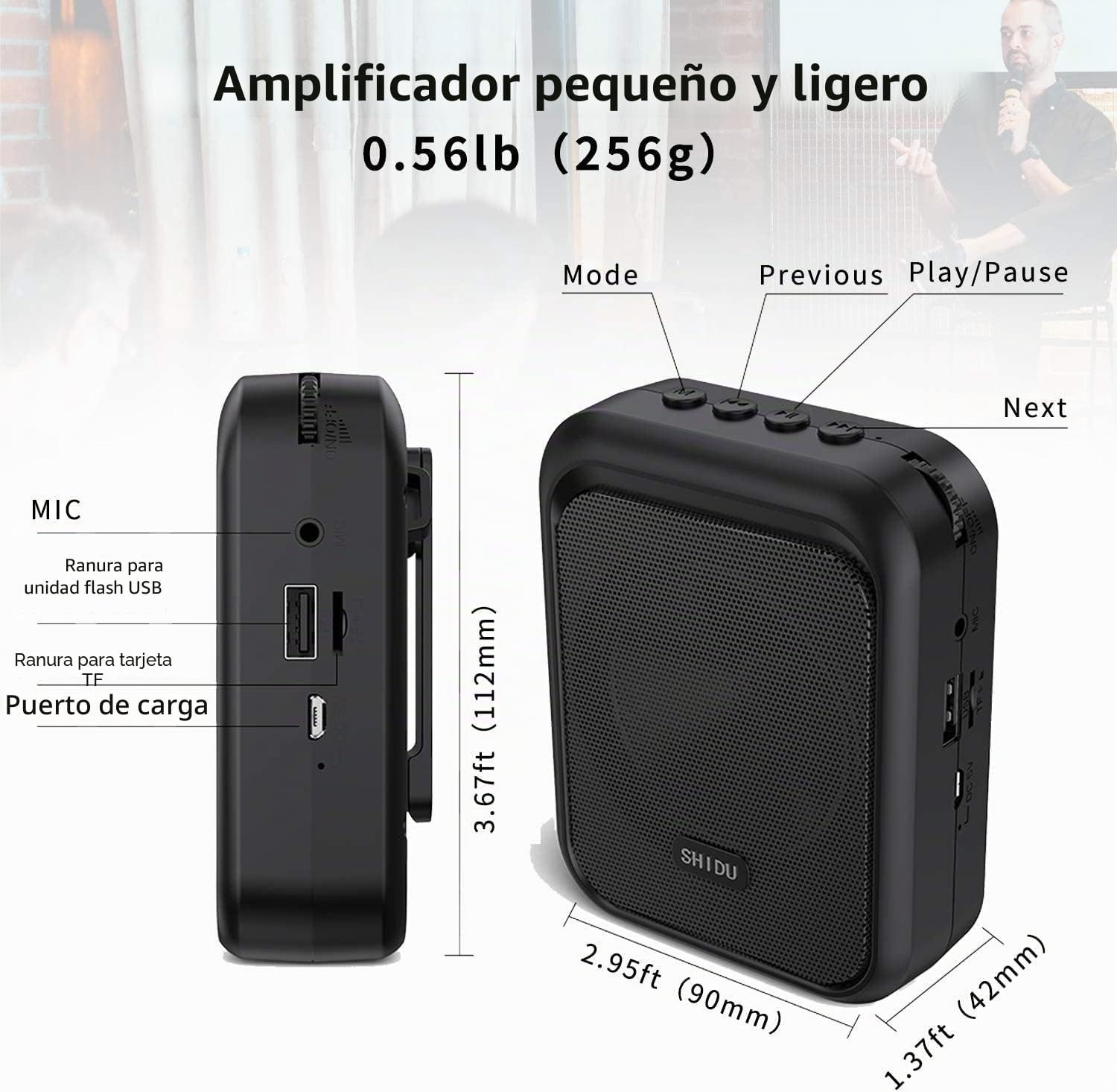 SHIDU Amplificador de Voz Altavoz Bluetooth portátil Recargable con micrófono con Cable Auriculares Sistema de PA de 10 W 1800 mAh Admite Audio en Formato MP3 para Profesores, guía turístico