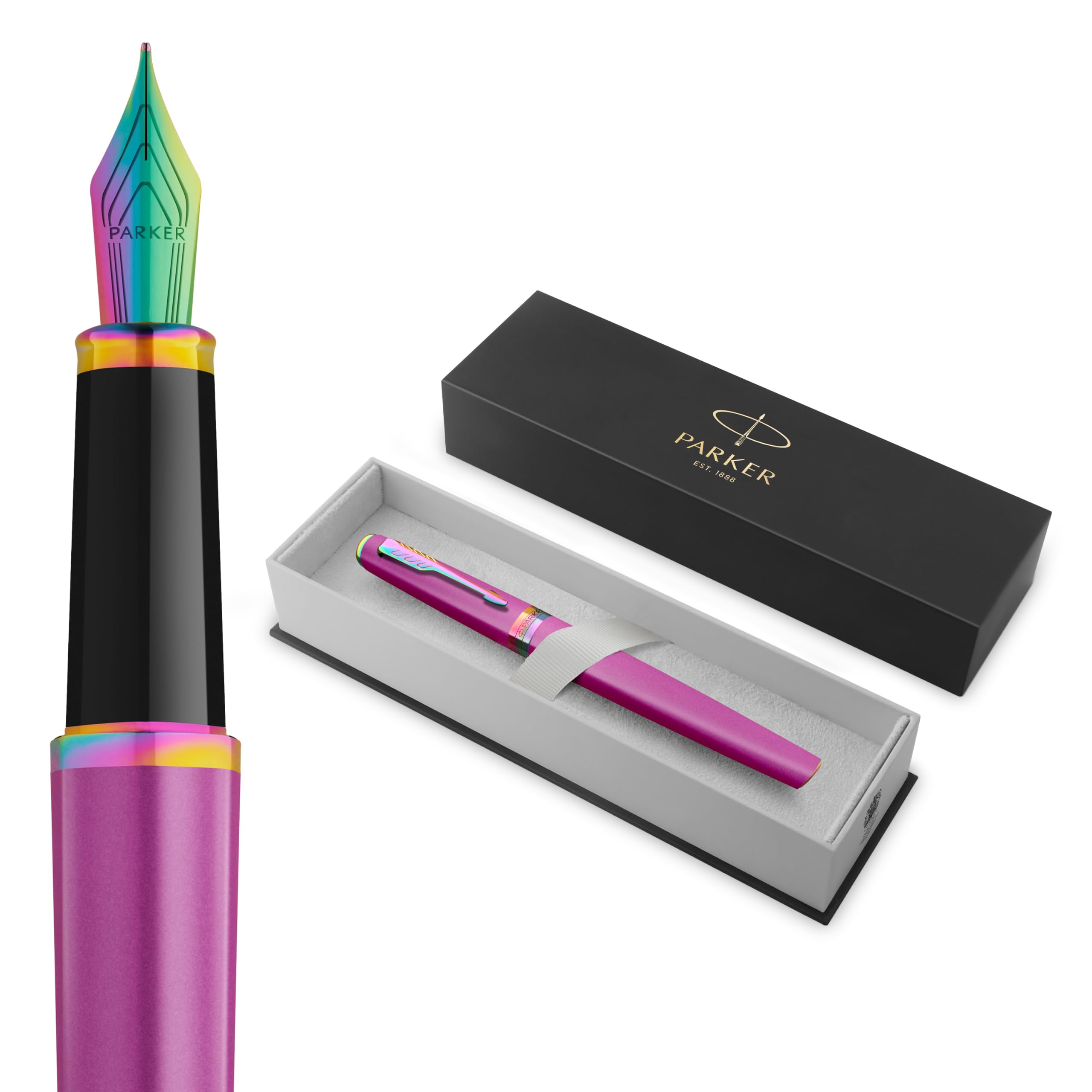 PARKER Meridian Füller | Traubenlack mit Regenbogentrims | Mittlere Feder | Blaue Tinte | Schönschreibfüller & Journaling Zubehör | Luxus-Geschenkbox