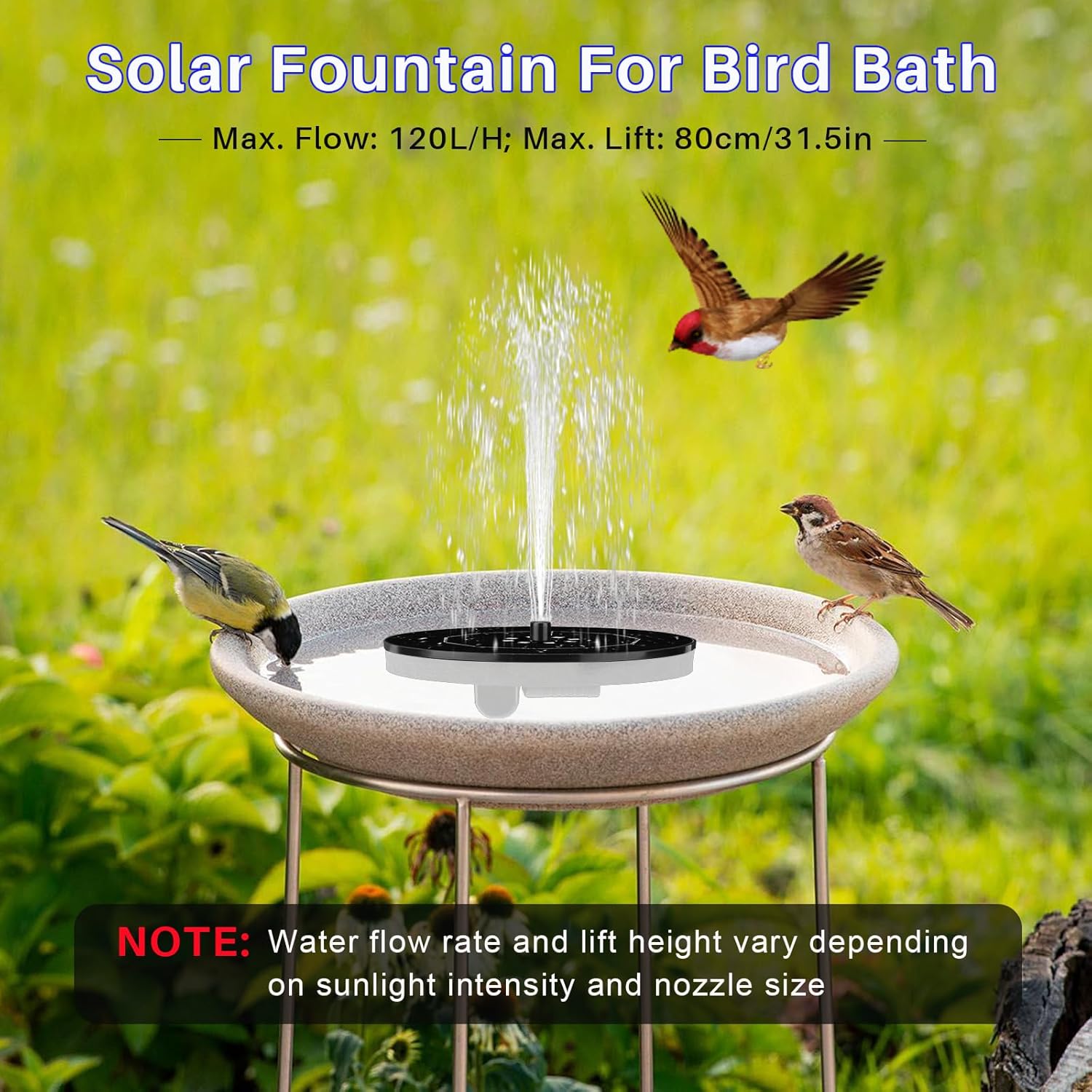 Jhua Solar Fountain for Bird Bath Pump with Led Lights 3W Solar Powered Water Fountain Pump Kit with 7 Nozzles Floating Solar Water Fountain for Outdoor Garden Ponds Pool Fish Tank Aquarium - Image 6
