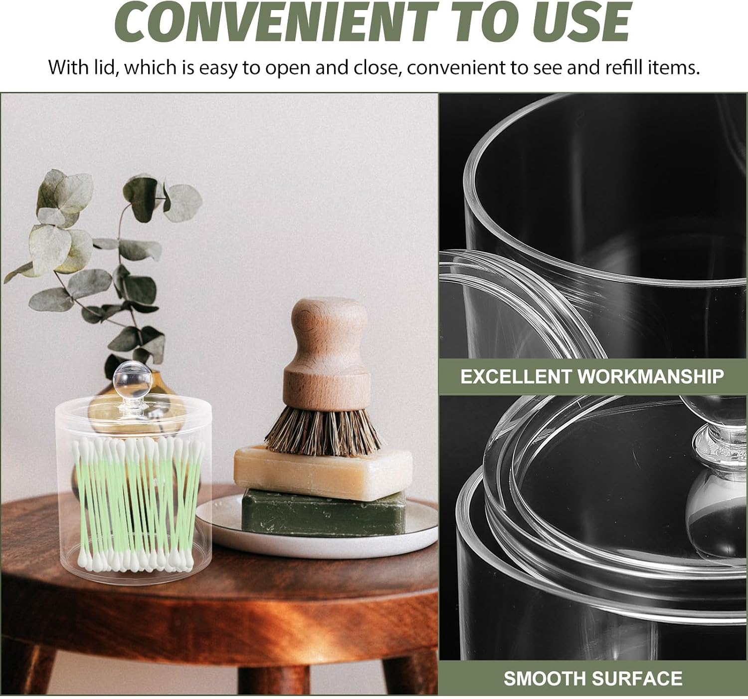 SOLUSTRE 3pcs Plastic Storage Jars Bathroom Apothecary Canisters with Lids Cotton Ball Holder Makeup Cotton Organizer Vanity Storage Set