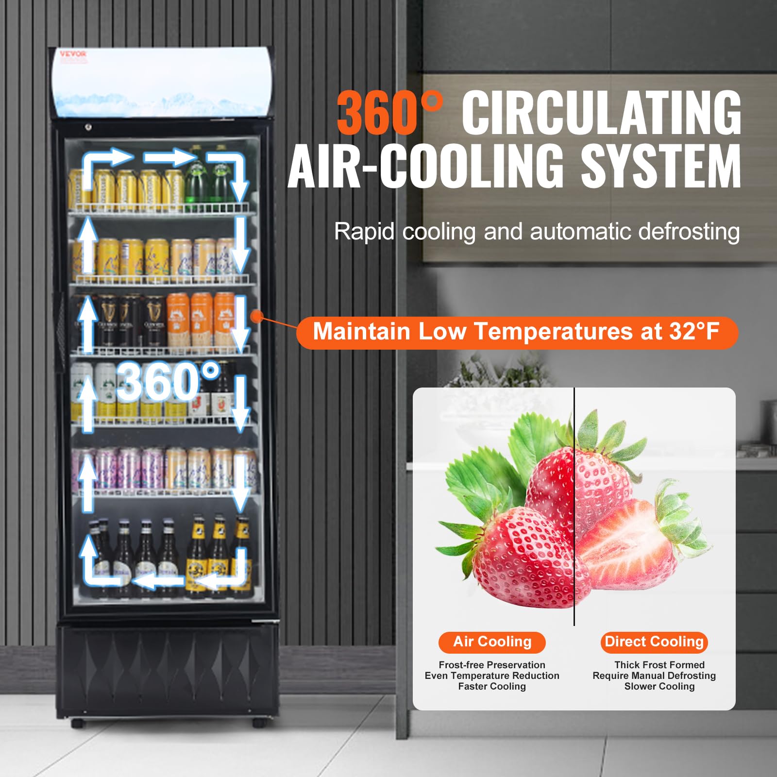VEVOR Refrigerador de Bebidas Comercial 345 L Refrigerador Vitrina Temperatura 0-10 °C Gabinete de Bebidas Refrigerado 5 Estantes Ajustables y Caja de Luz Personalizable para Tienda Supermercado Bar