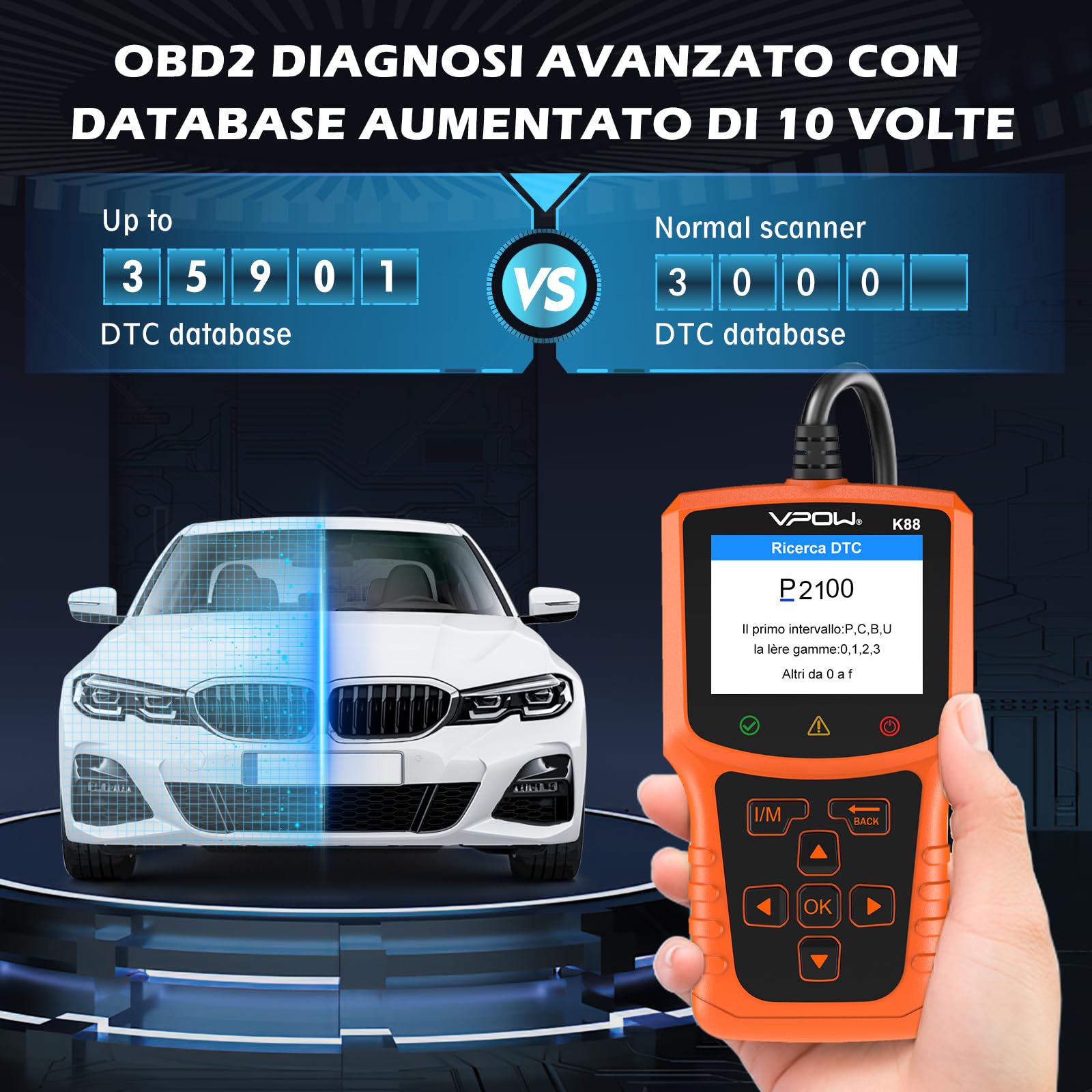 OBD2 Auto Diagnosi OBD Italiano: Scanner OBD EOBD Diagnostica per BMW Mercedes Tutti i Veicoli- Strumento Professionale di Lettura dei Codici Diagnosi OBDII per Monitorare la Spia del Motore