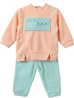 بيجامة شتوية قطيفة للاطفال البيبي - طقم من قطعتين - 2365