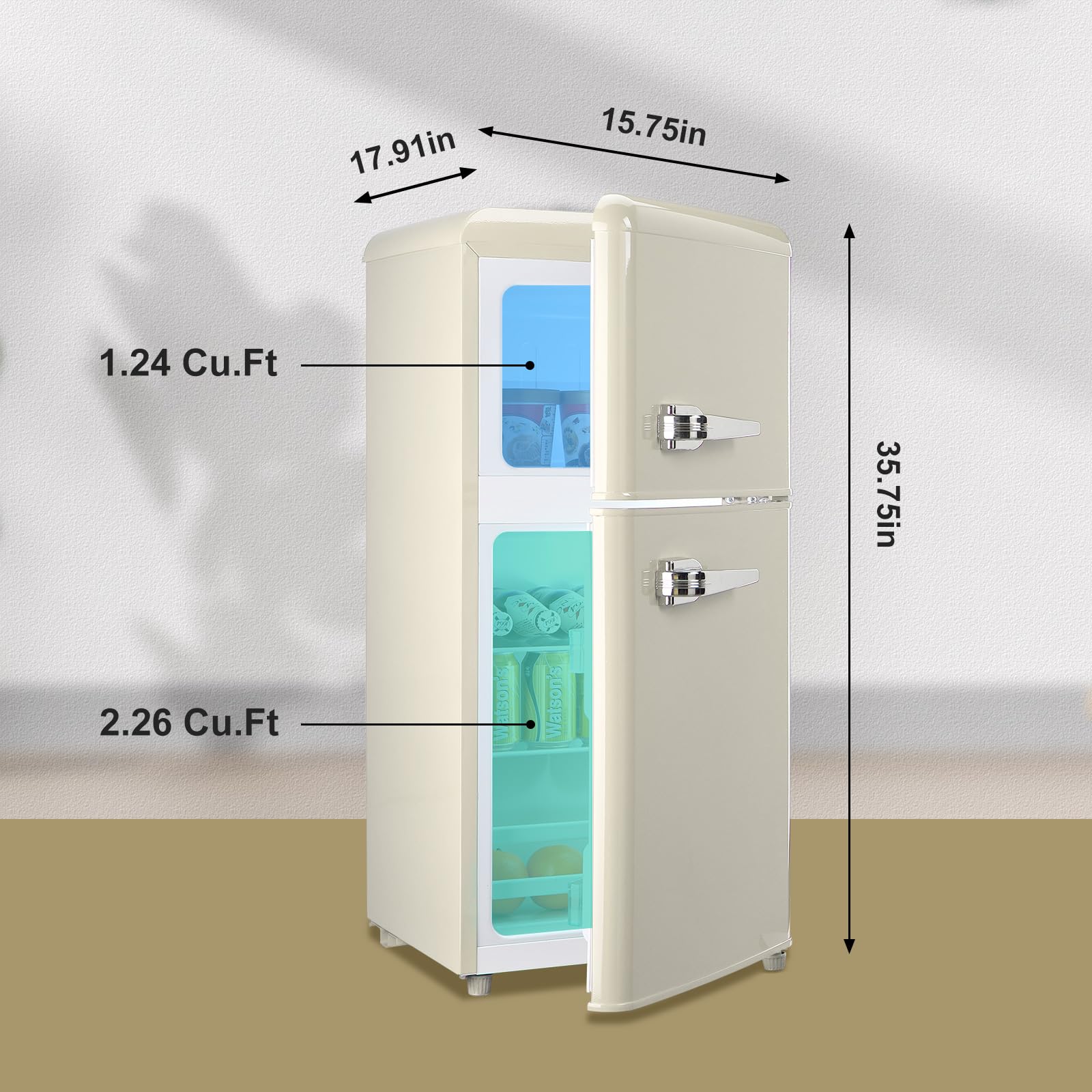 DRIXNO Retro Fridge with Freezer Mini Cream White 3.5 Cu.ft Compact Refrigerator Small for Bedroom, Office, Dorm, RV, Apartment 2-Door Design on Fridge.com