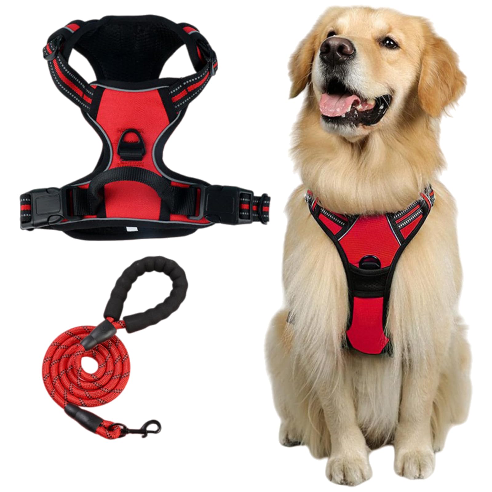 PawSafe No Pull Dog Harness-Adjustable soft dog harness, allowing control without pulling, suitable for dogs (Rot,L)
