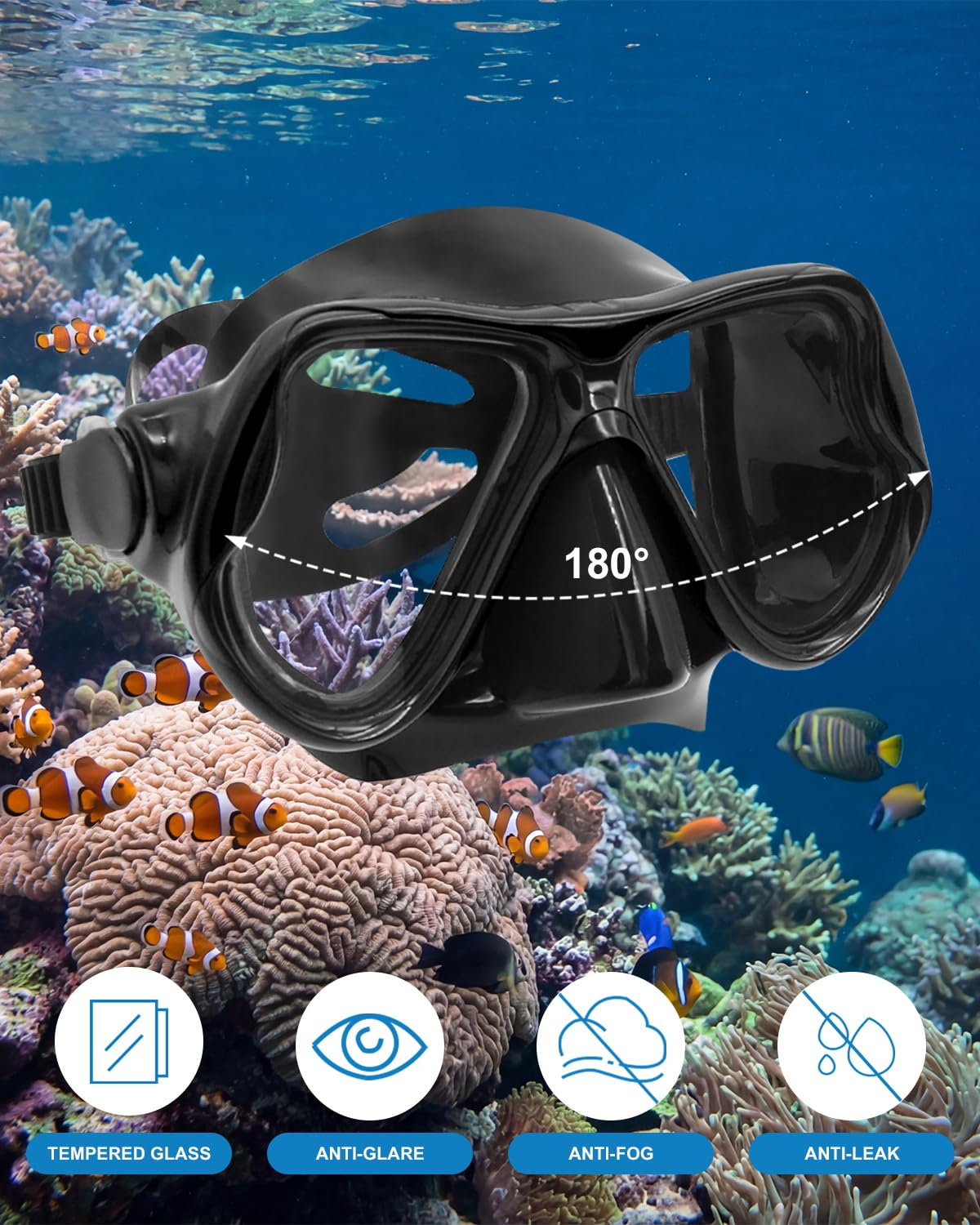 Equipo de esnórquel para adultos Máscara de buceo Set Máscara de buceo Máscara de buceo en seco Gafas de natación Máscara de buceo Cubierta de nariz Juventud Buceo libre (negro)